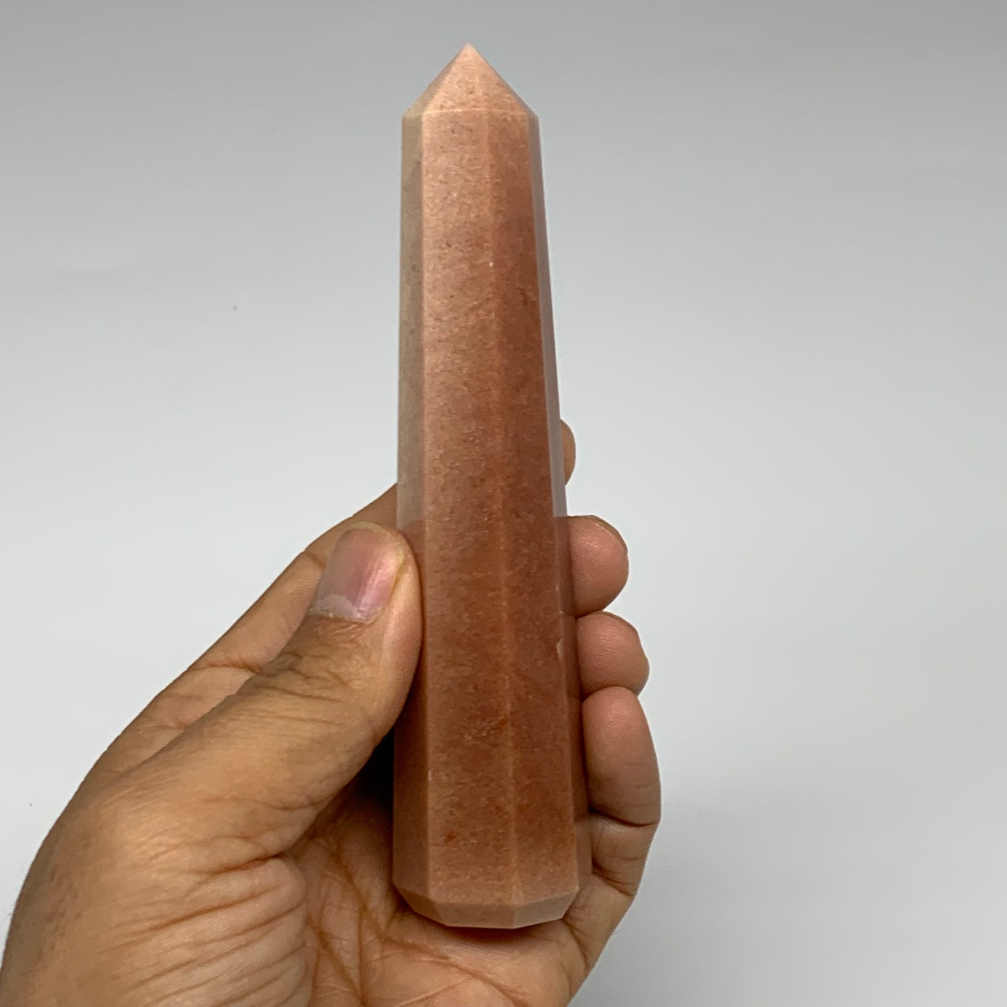 135.3g, 4.8"x1.1"x1.1" Red Aventurine Tower Obelisk Point Crystal @India,B31556
