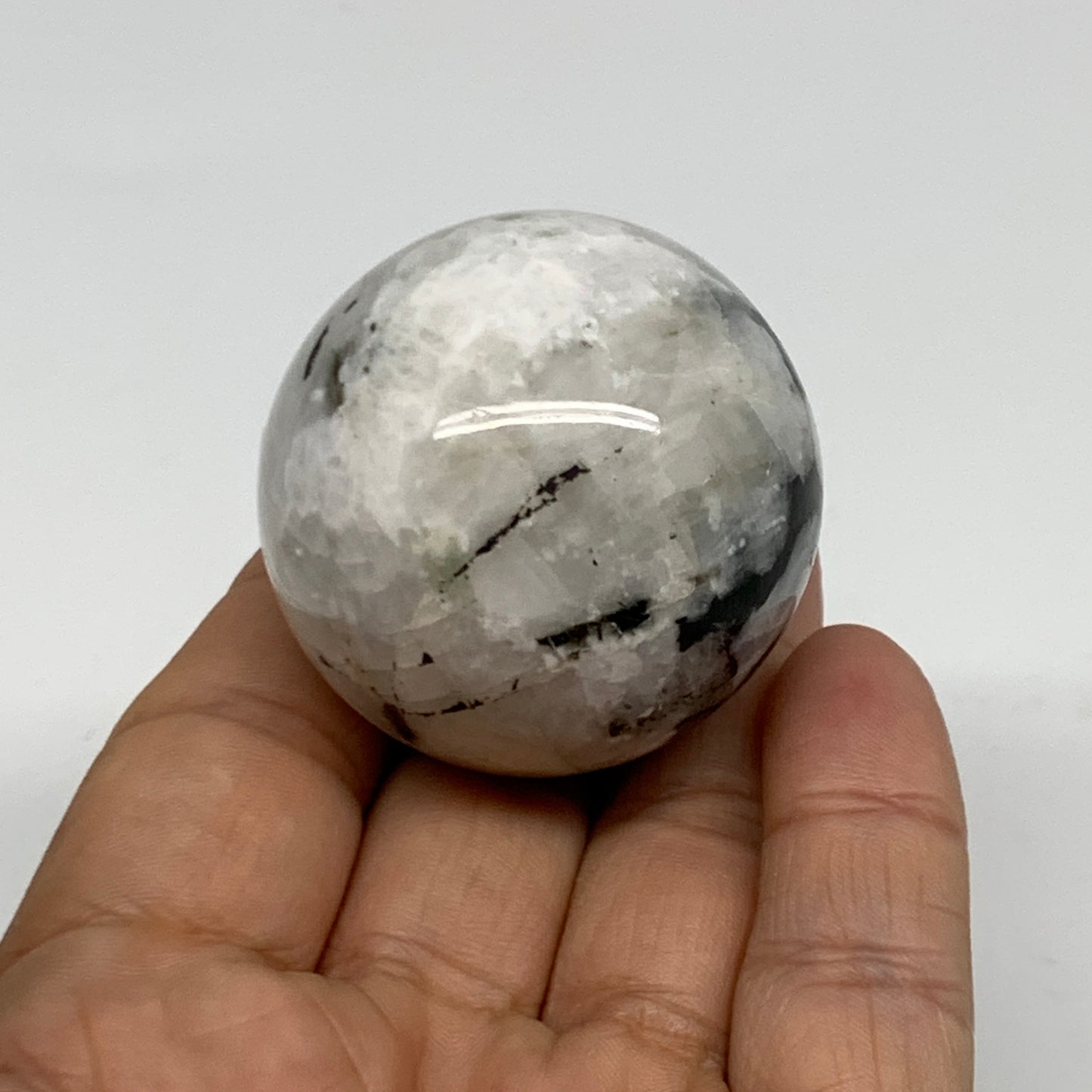 98.75g, 1.7"(42mm), Natural Rainbow Moonstone Sphere Ball Gemstone, B34965