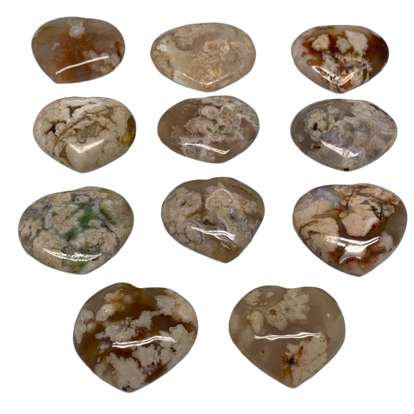 2.3 lbs, 1.9"-2.4",11pcs, Cherry Blossom Flower Agate Heart Crystal, B37182