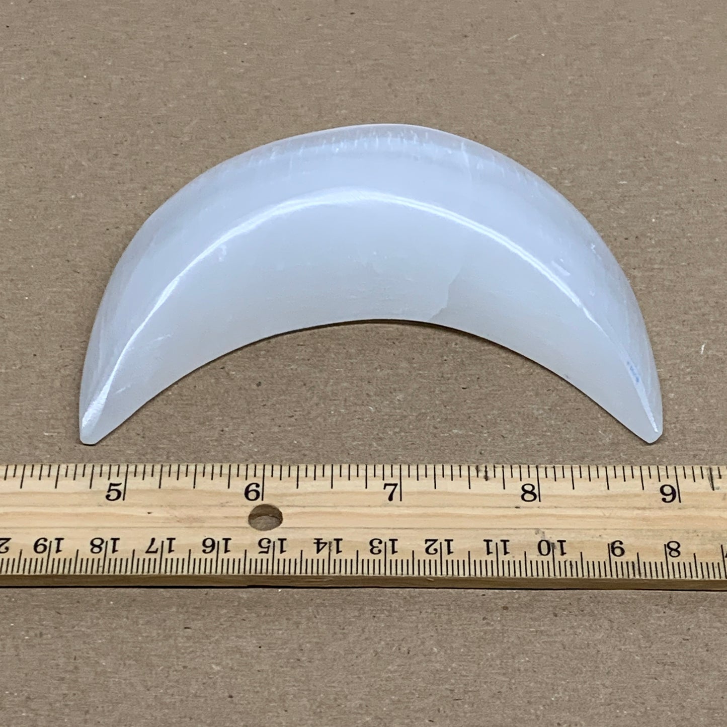 181g, 4.4"x2.1"x0.9", Selenite Crescent Moon Crystal (Satin Spar), B36277
