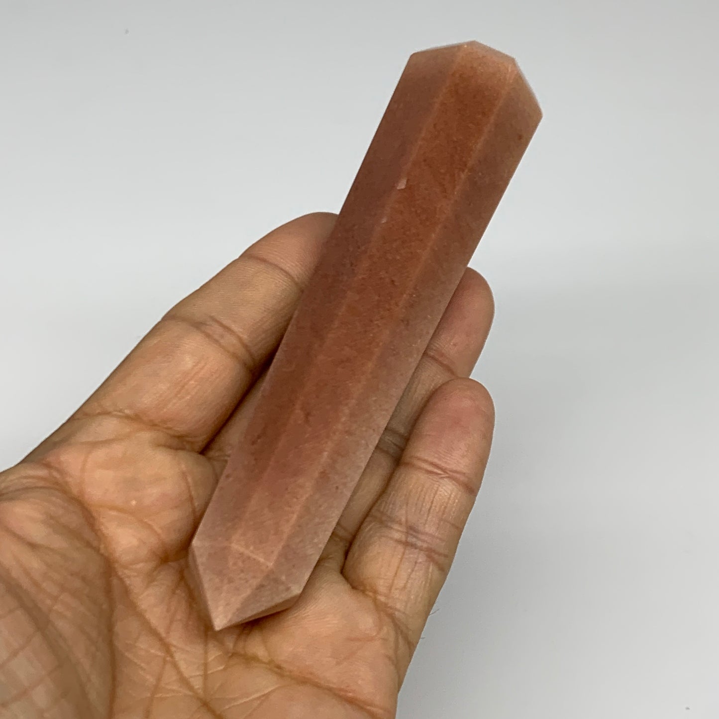 135.3g, 4.8"x1.1"x1.1" Red Aventurine Tower Obelisk Point Crystal @India,B31556
