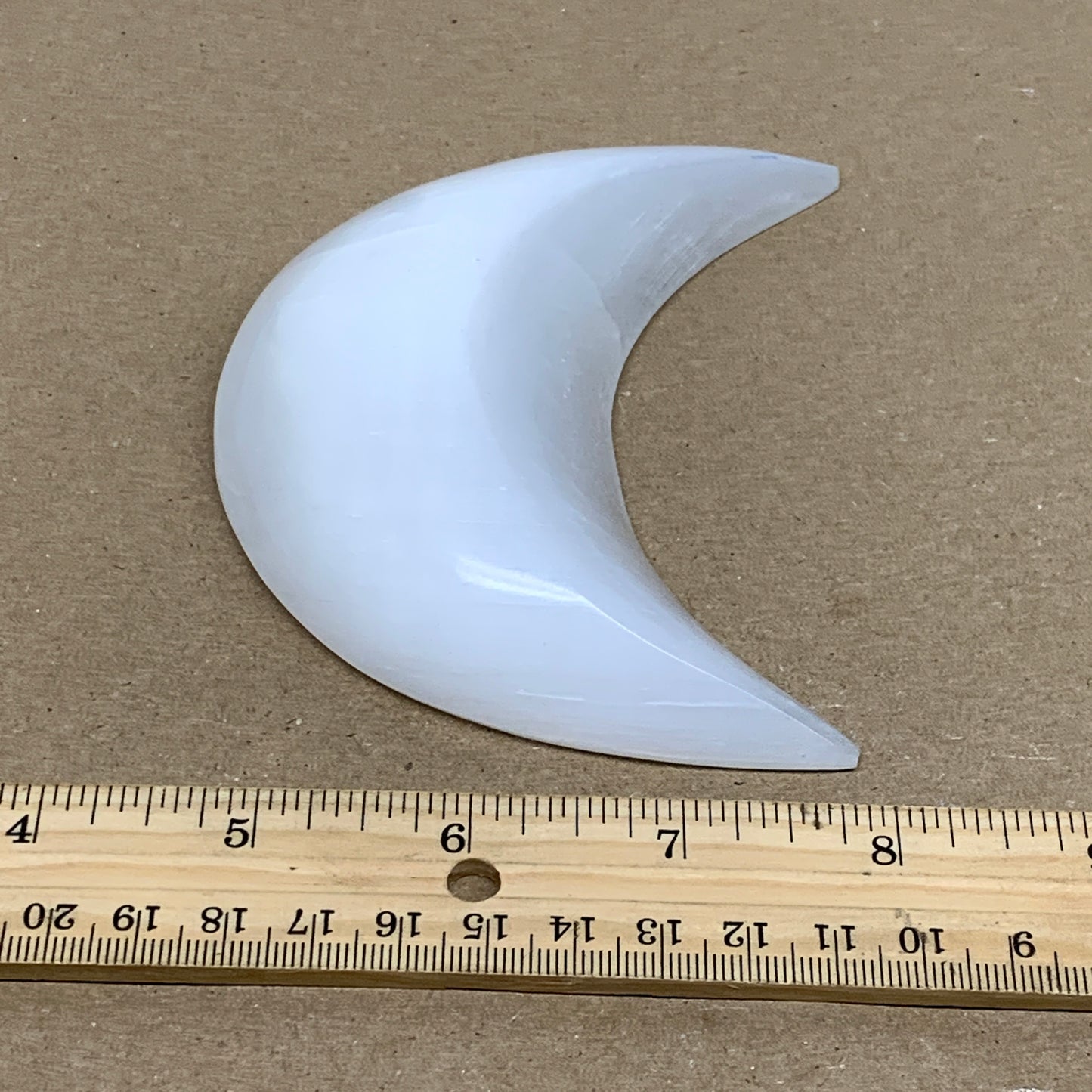 181g, 4.4"x2.1"x0.9", Selenite Crescent Moon Crystal (Satin Spar), B36277