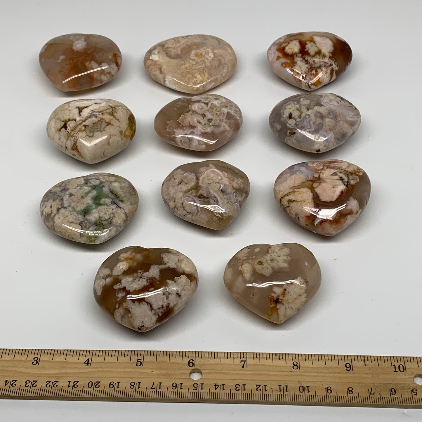 2.3 lbs, 1.9"-2.4",11pcs, Cherry Blossom Flower Agate Heart Crystal, B37182