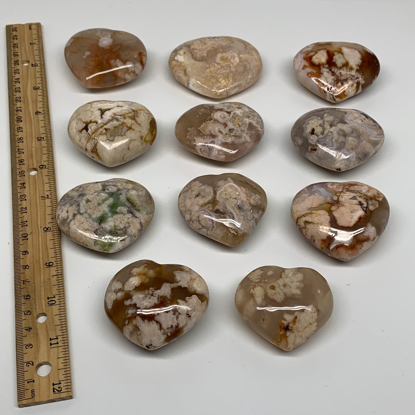 2.3 lbs, 1.9"-2.4",11pcs, Cherry Blossom Flower Agate Heart Crystal, B37182