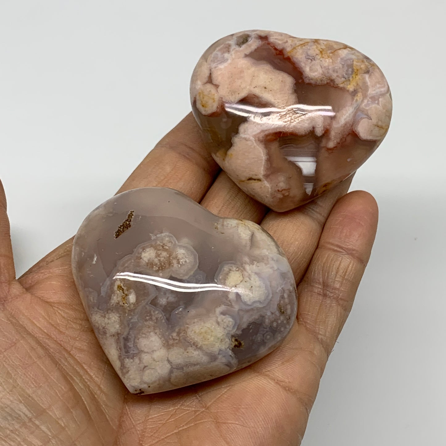 2.3 lbs, 1.9"-2.4",11pcs, Cherry Blossom Flower Agate Heart Crystal, B37182