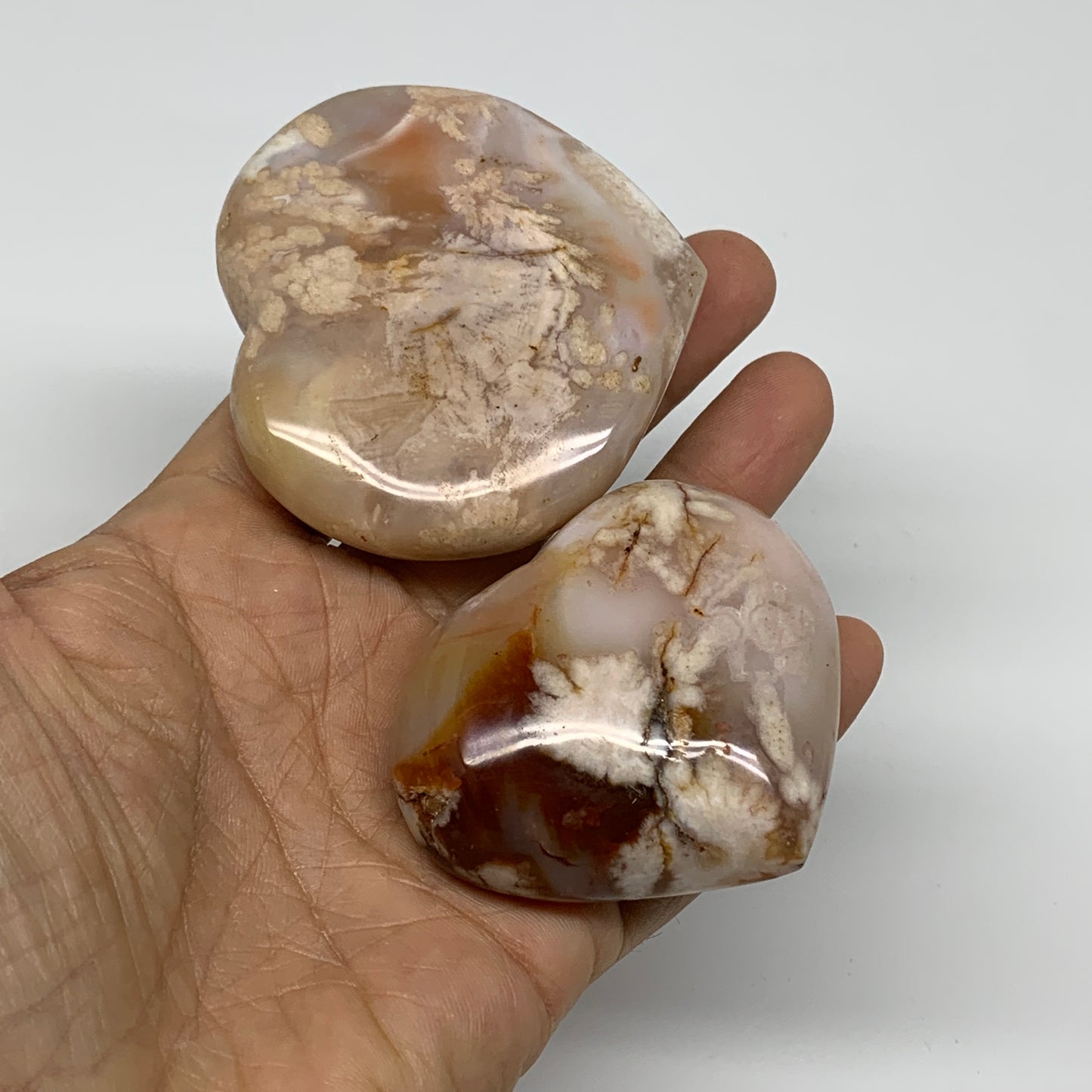 2.3 lbs, 1.9"-2.4",11pcs, Cherry Blossom Flower Agate Heart Crystal, B37182