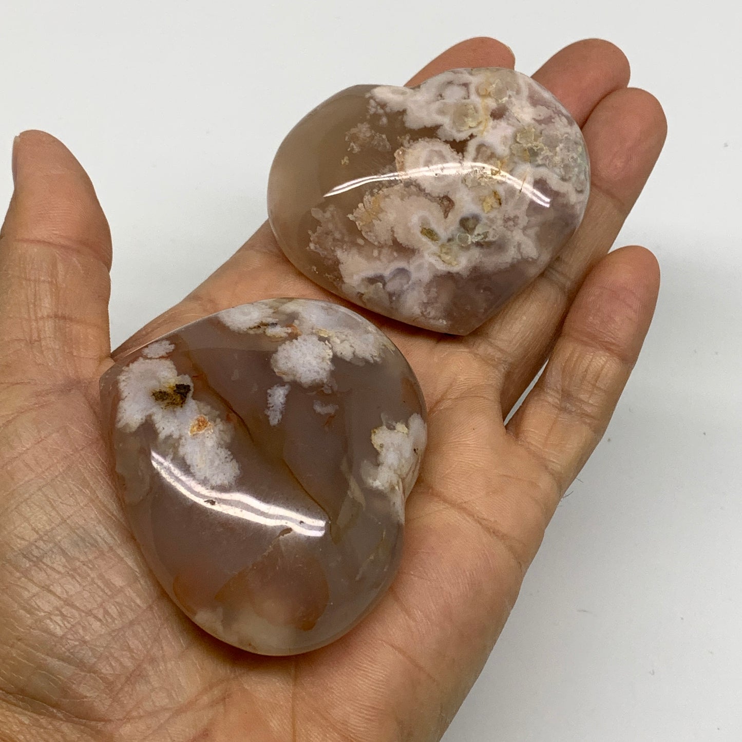 2.3 lbs, 1.9"-2.4",11pcs, Cherry Blossom Flower Agate Heart Crystal, B37182