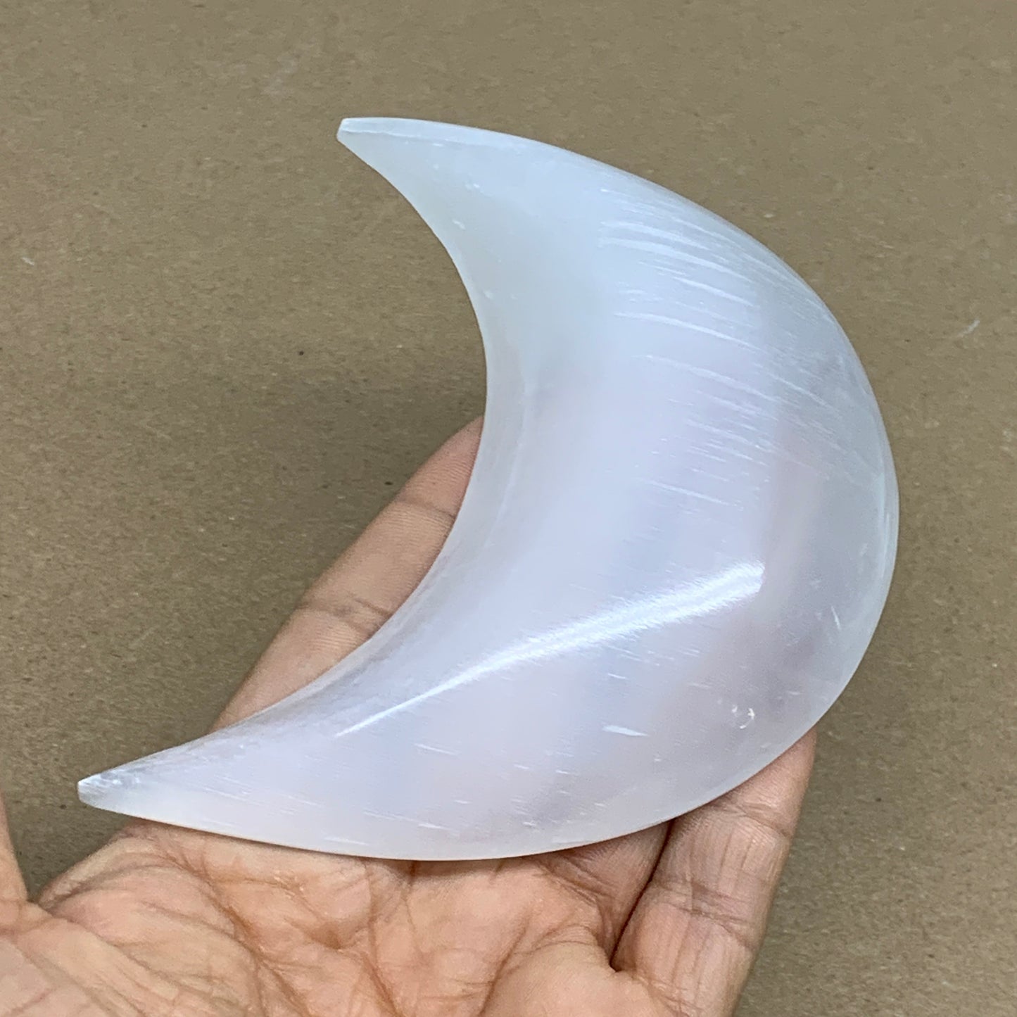 192g, 4.3"x2.2"x0.9", Selenite Crescent Moon Crystal (Satin Spar), B36278