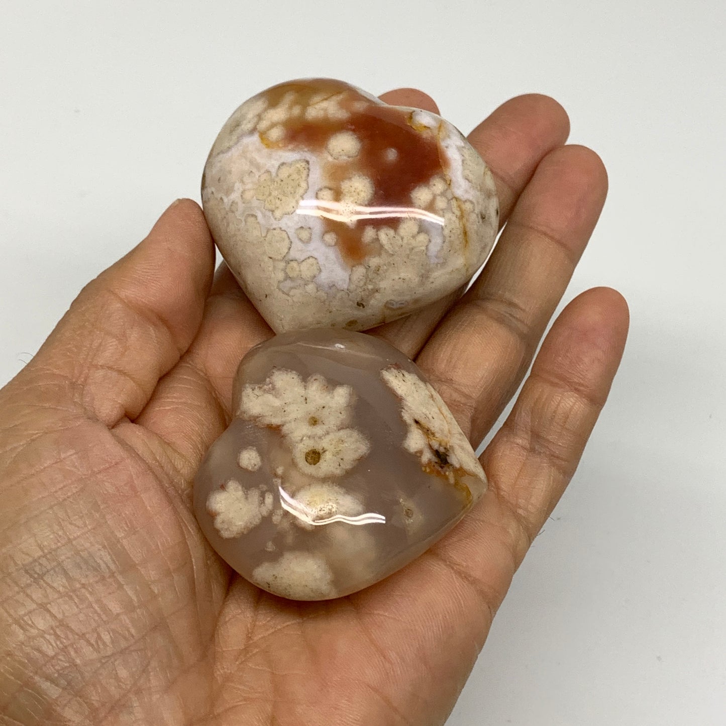 2.3 lbs, 1.9"-2.4",11pcs, Cherry Blossom Flower Agate Heart Crystal, B37182