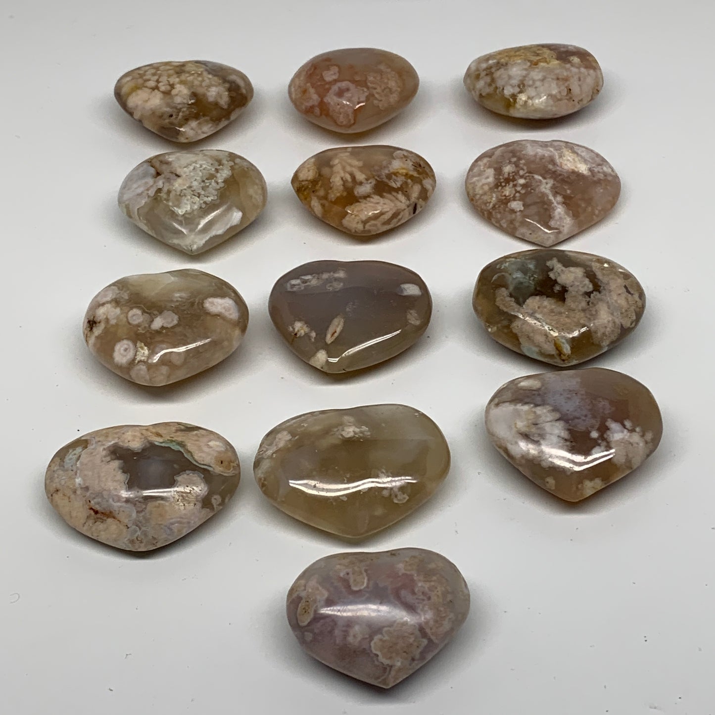 2.13 lbs, 1.6"-2.1",13pcs, Cherry Blossom Flower Agate Heart Crystal, B37183
