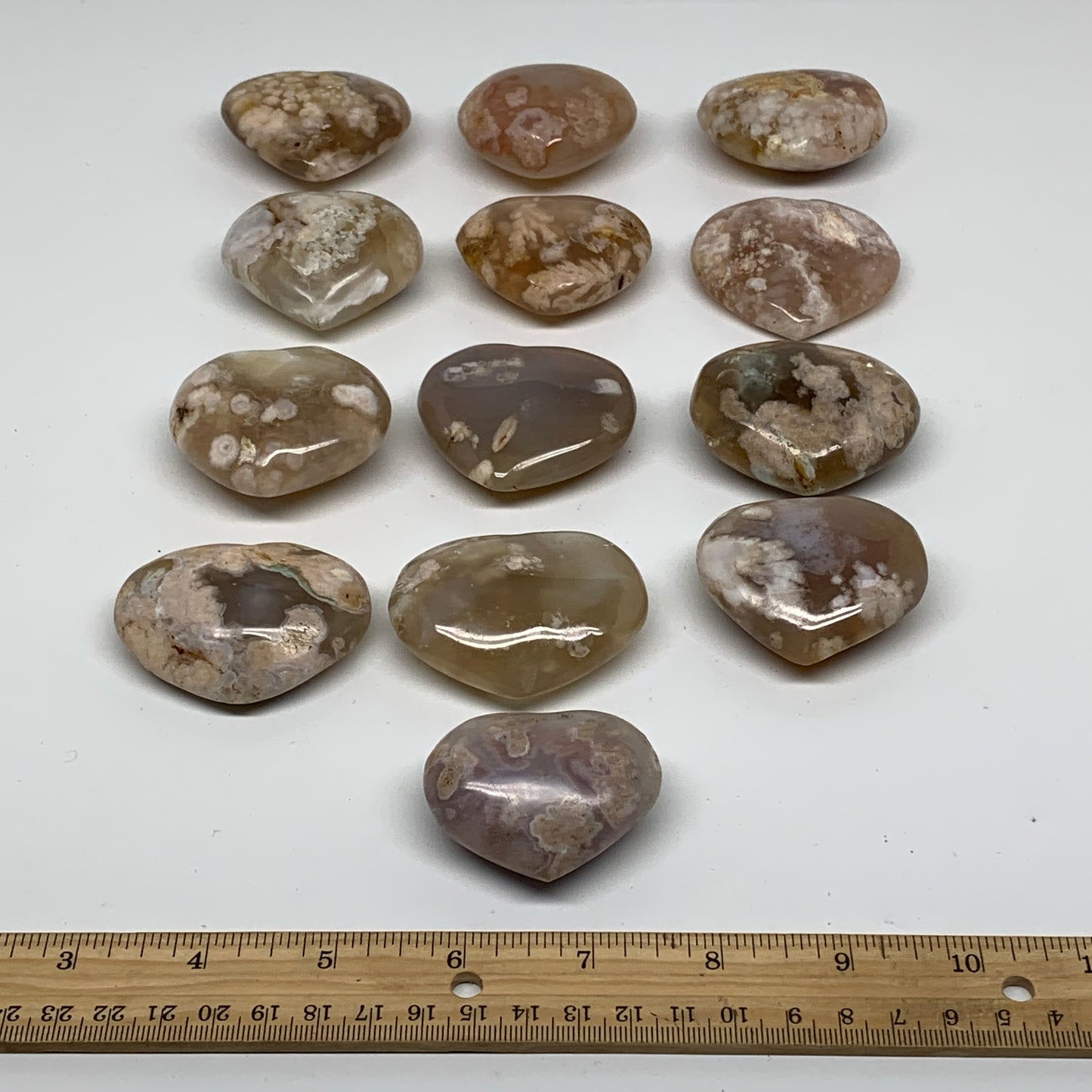 2.13 lbs, 1.6"-2.1",13pcs, Cherry Blossom Flower Agate Heart Crystal, B37183