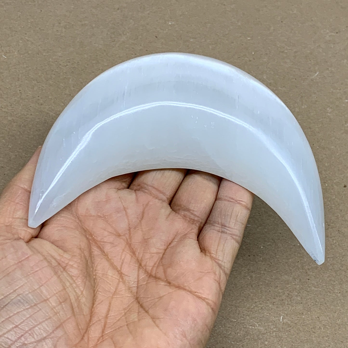 230g, 4.5"x2.2"x1", Selenite Crescent Moon Crystal (Satin Spar), B36279