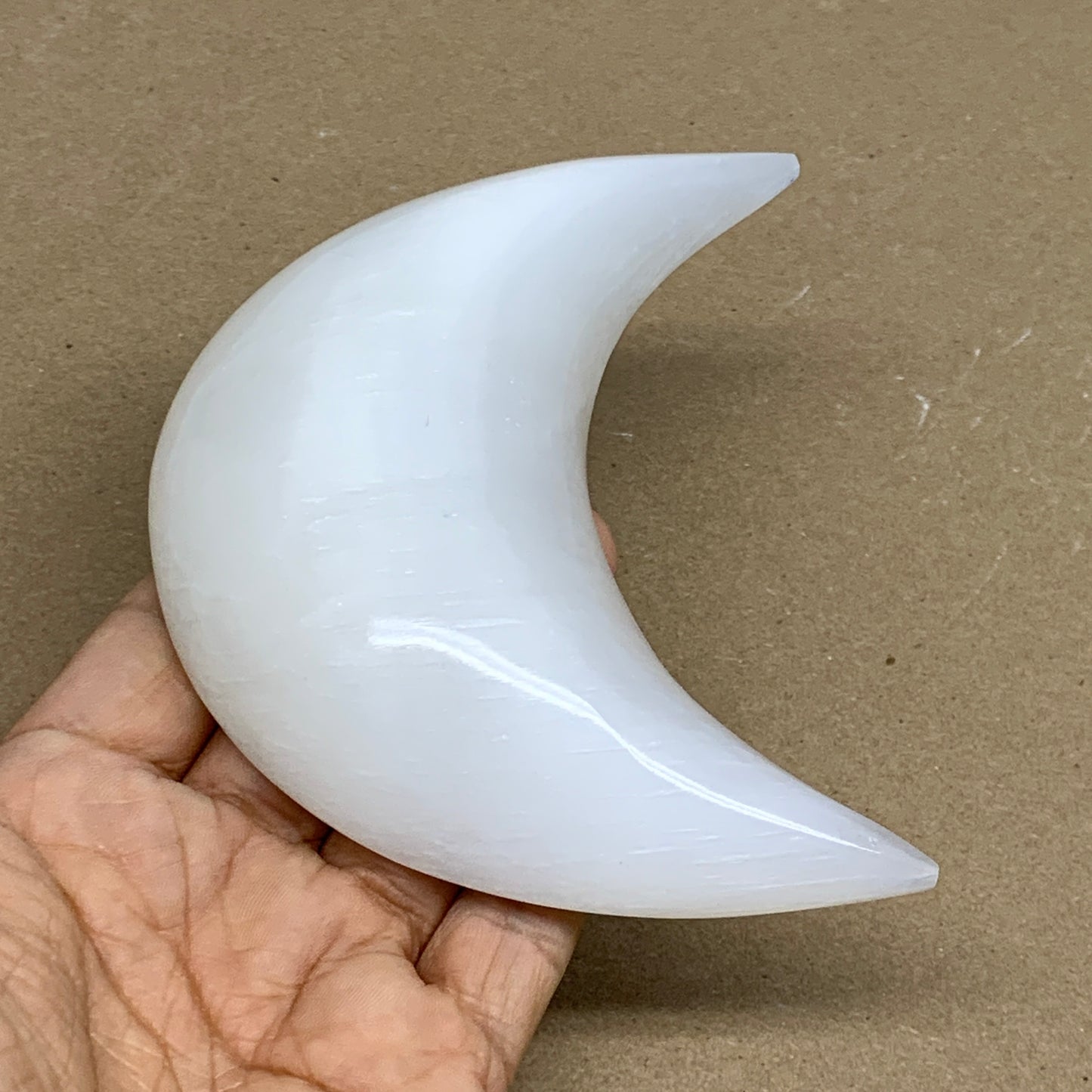 230g, 4.5"x2.2"x1", Selenite Crescent Moon Crystal (Satin Spar), B36279