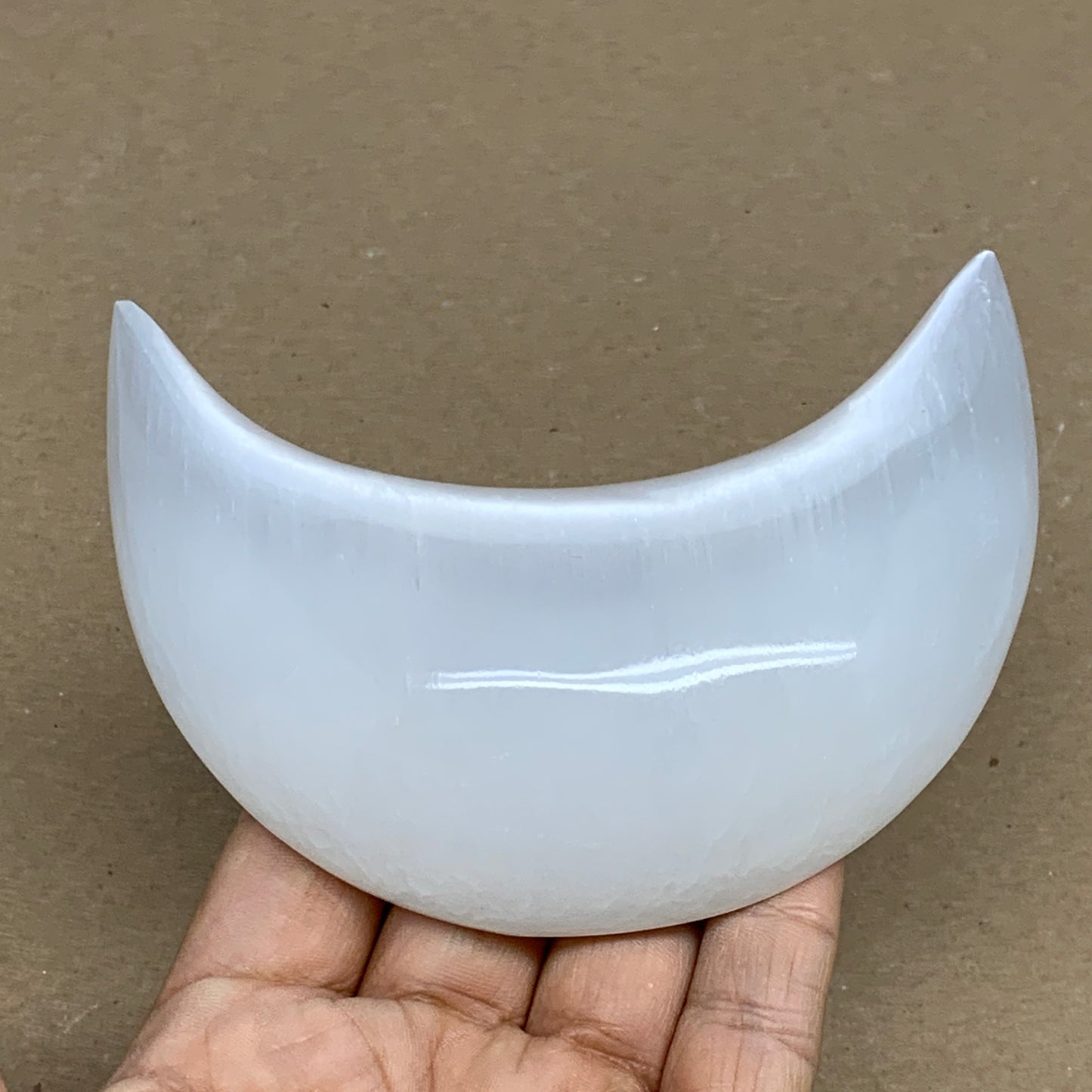 230g, 4.5"x2.2"x1", Selenite Crescent Moon Crystal (Satin Spar), B36279