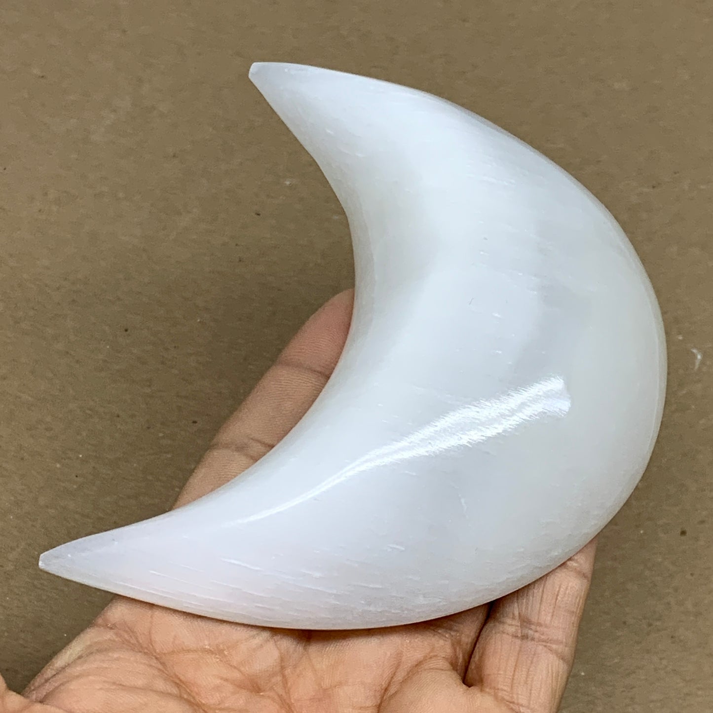 230g, 4.5"x2.2"x1", Selenite Crescent Moon Crystal (Satin Spar), B36279