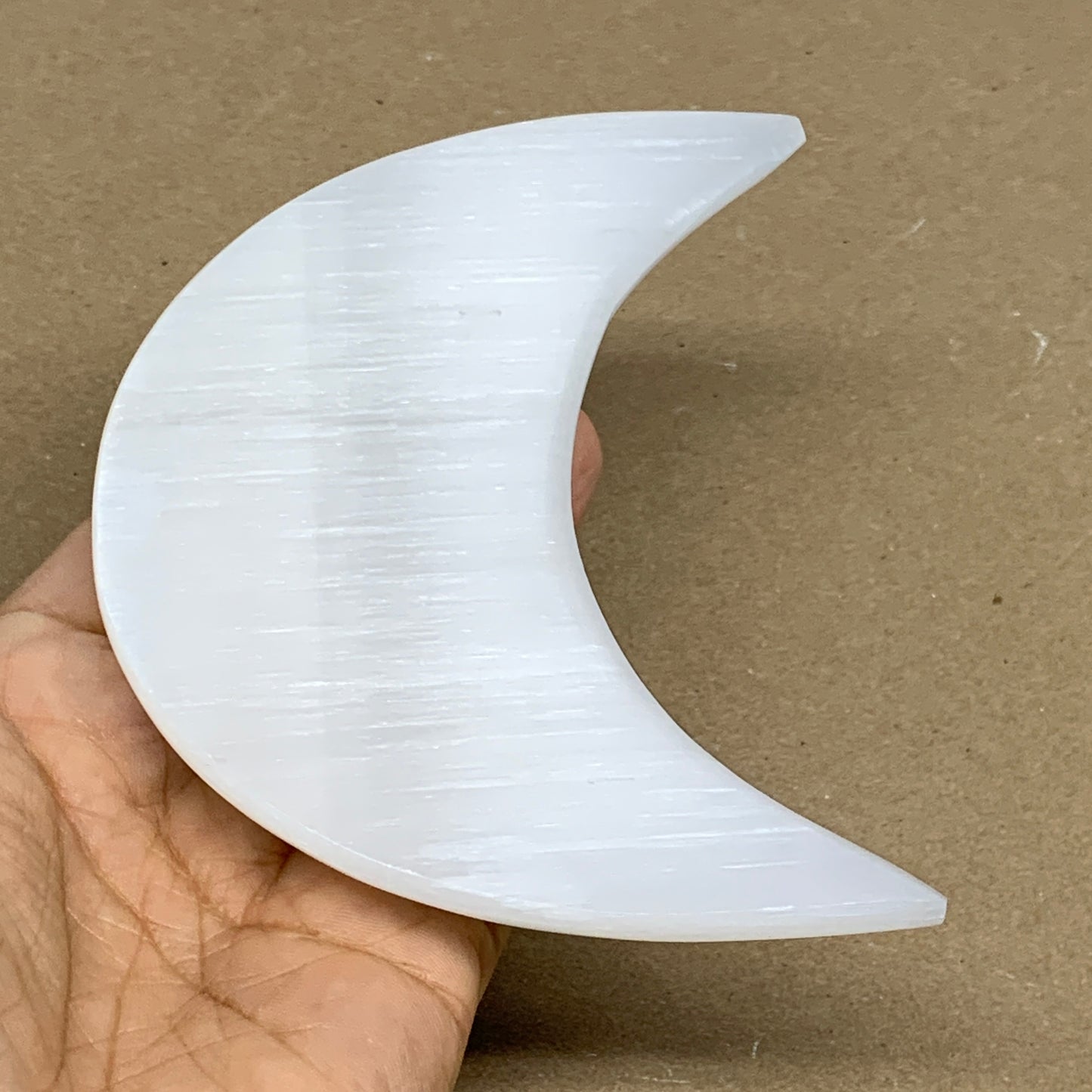 230g, 4.5"x2.2"x1", Selenite Crescent Moon Crystal (Satin Spar), B36279