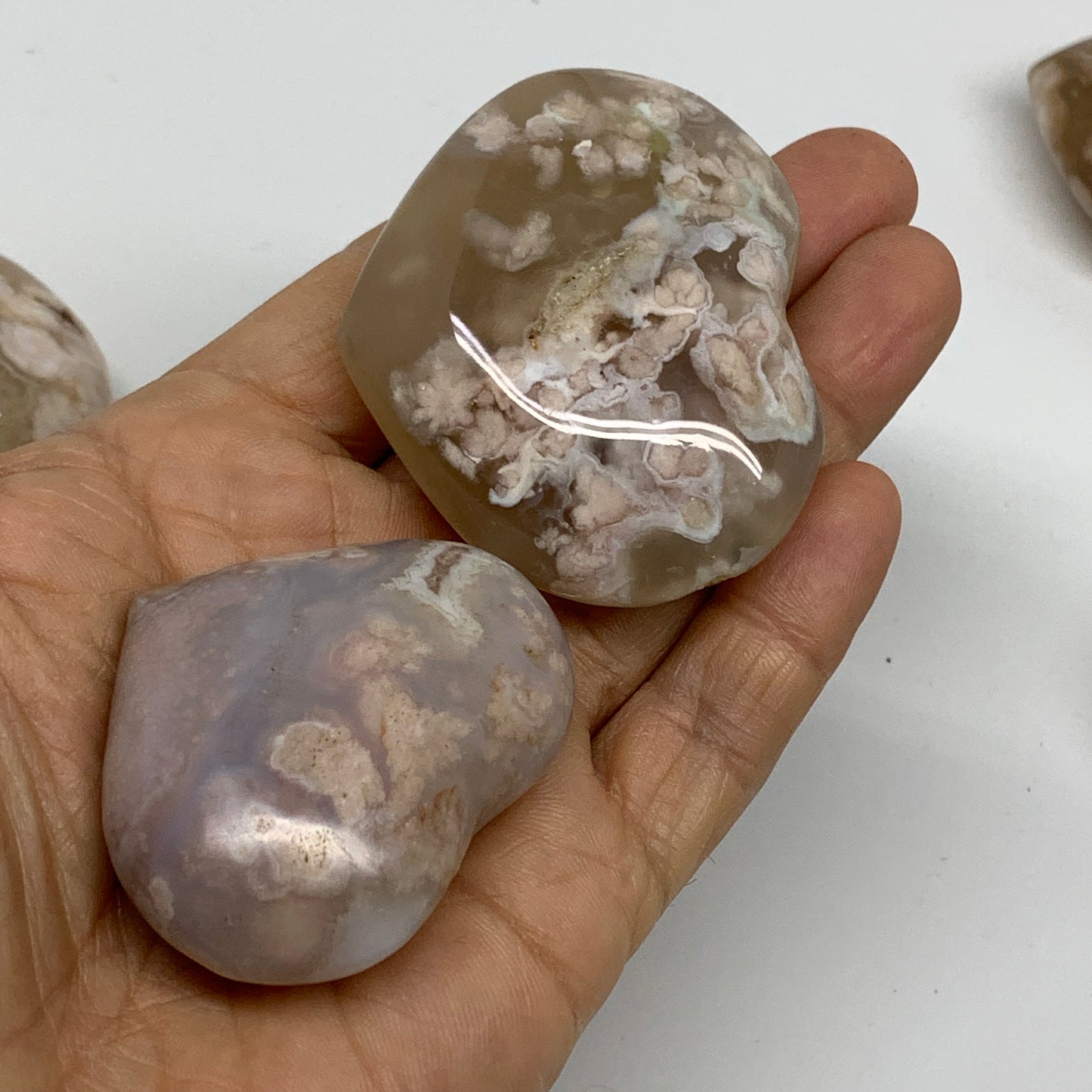 2.13 lbs, 1.6"-2.1",13pcs, Cherry Blossom Flower Agate Heart Crystal, B37183