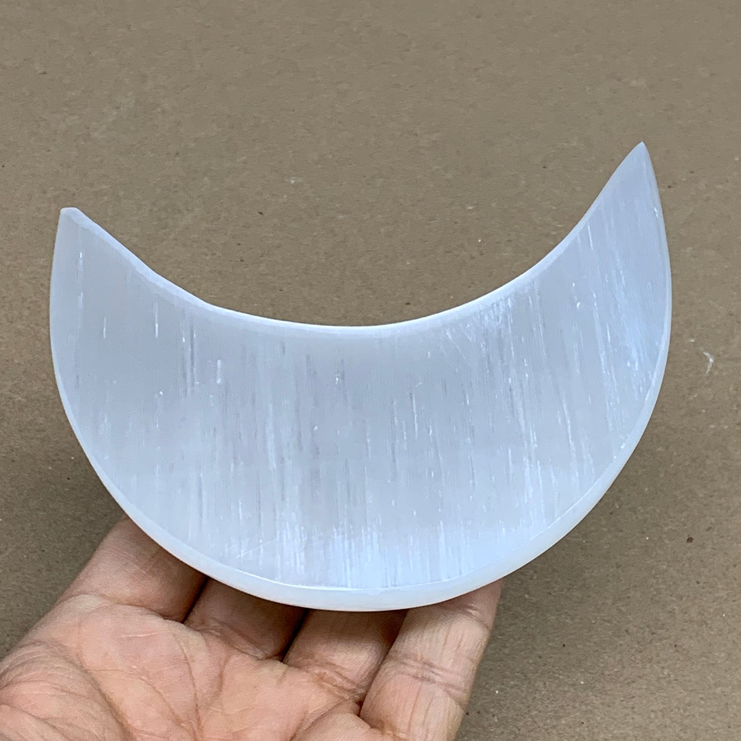 230g, 4.5"x2.2"x1", Selenite Crescent Moon Crystal (Satin Spar), B36279