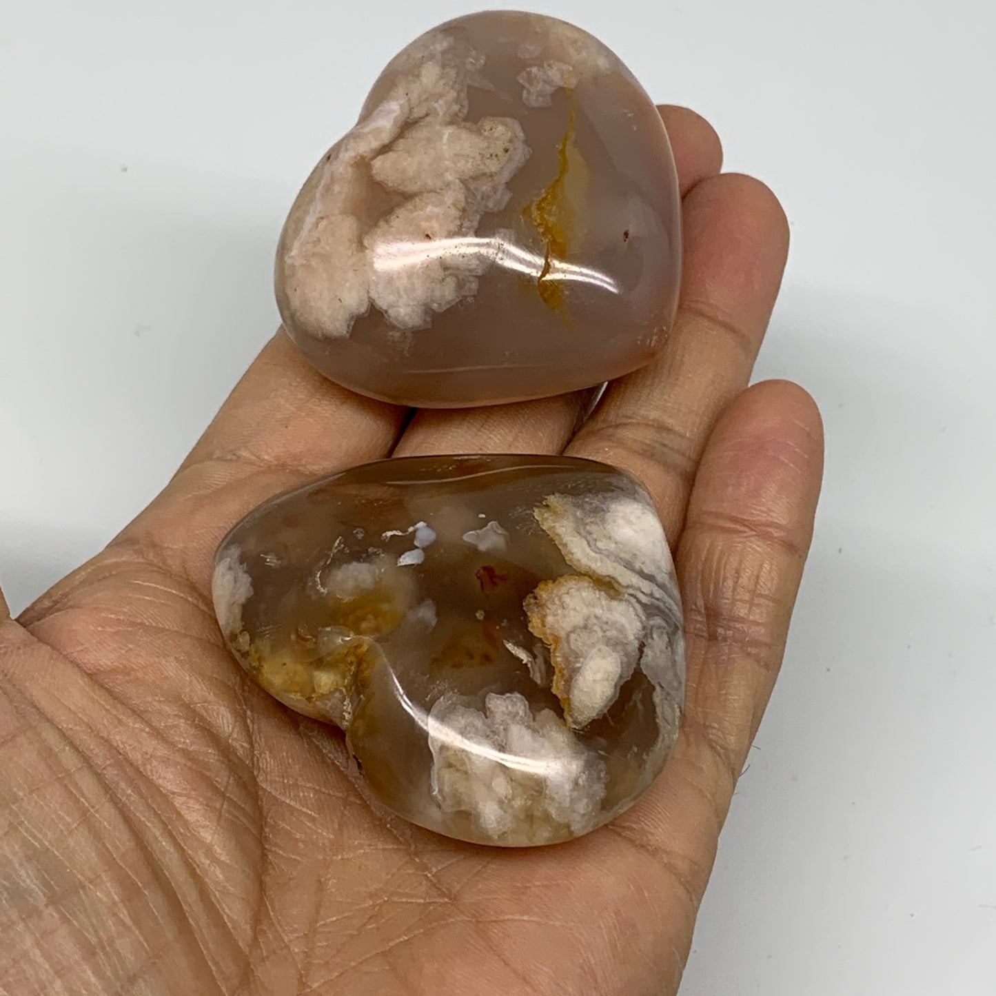 2.13 lbs, 1.6"-2.1",13pcs, Cherry Blossom Flower Agate Heart Crystal, B37183