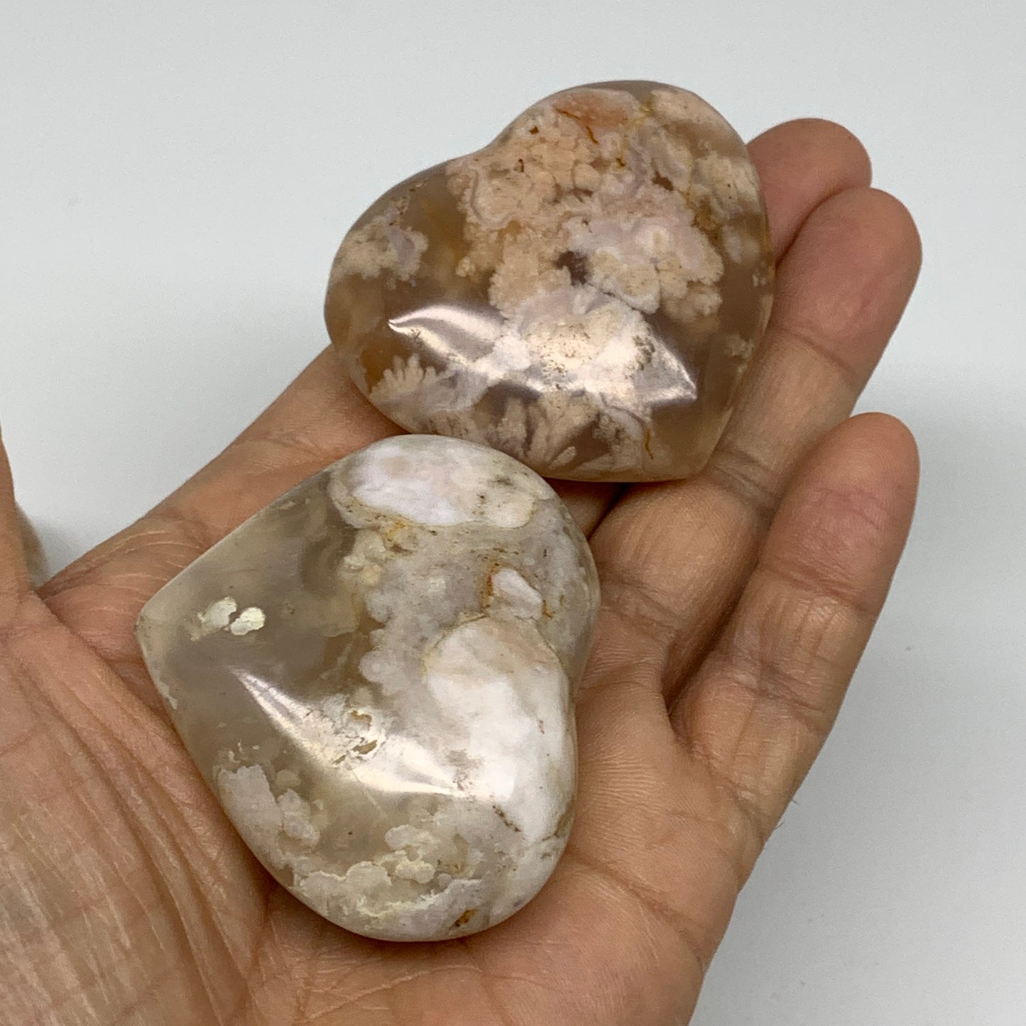 2.13 lbs, 1.6"-2.1",13pcs, Cherry Blossom Flower Agate Heart Crystal, B37183