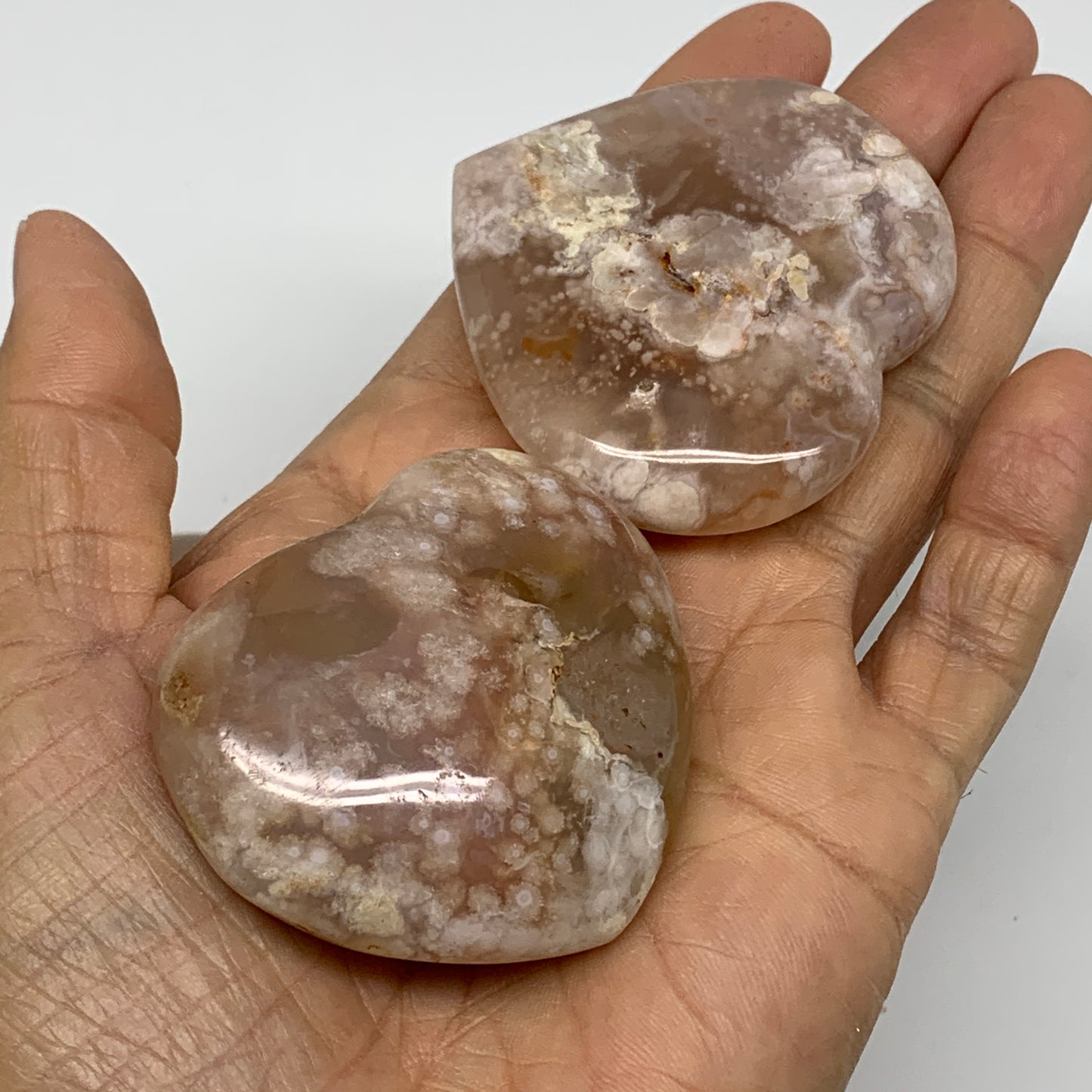 2.13 lbs, 1.6"-2.1",13pcs, Cherry Blossom Flower Agate Heart Crystal, B37183
