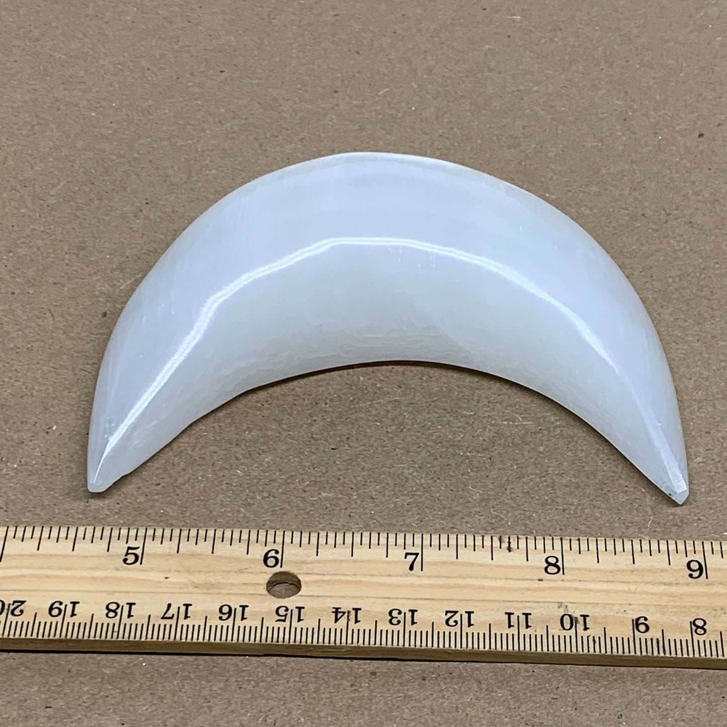 230g, 4.5"x2.2"x1", Selenite Crescent Moon Crystal (Satin Spar), B36279