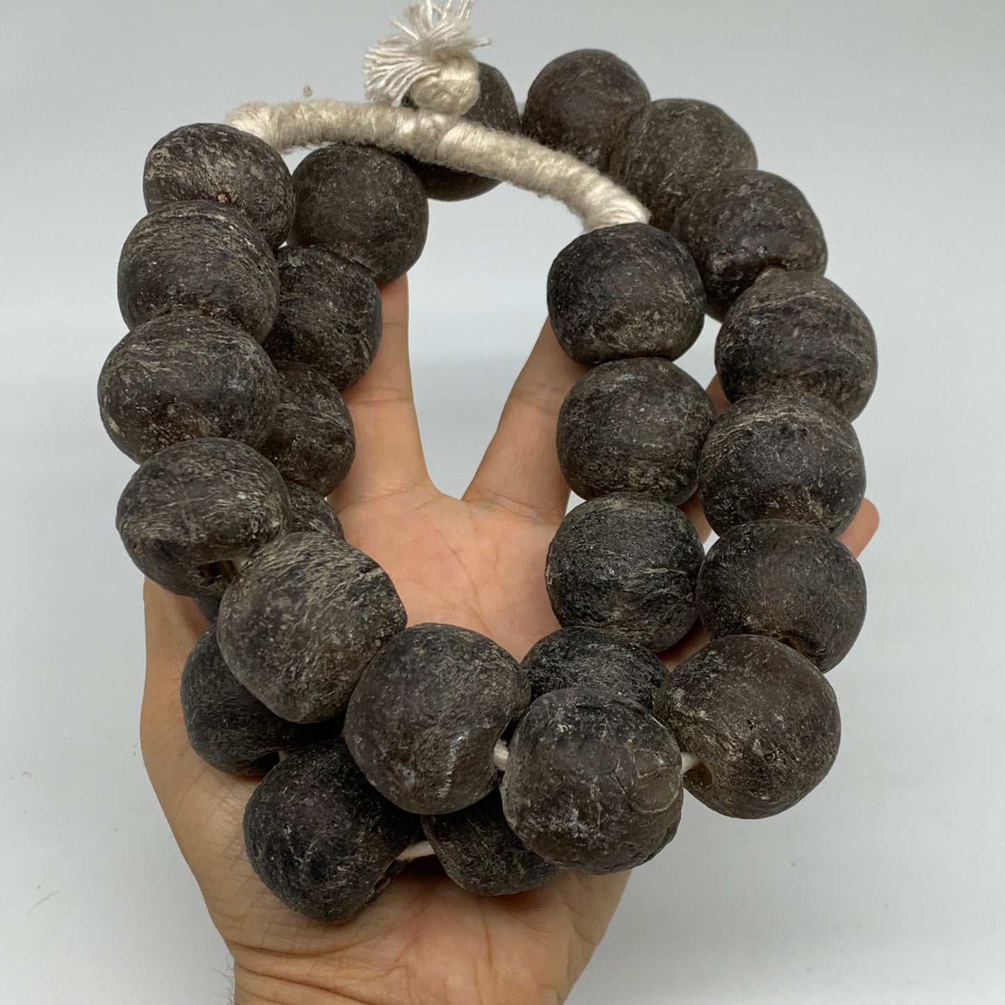 2.12 lbs, 25mm-30mm, 1 Strand, 26 beads, Green/gray Sea Glass Beads, B35681