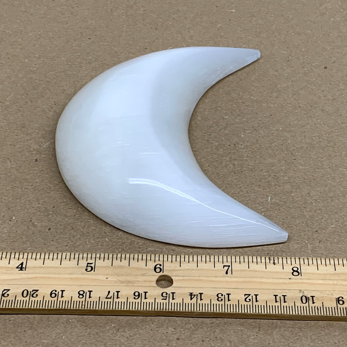 230g, 4.5"x2.2"x1", Selenite Crescent Moon Crystal (Satin Spar), B36279