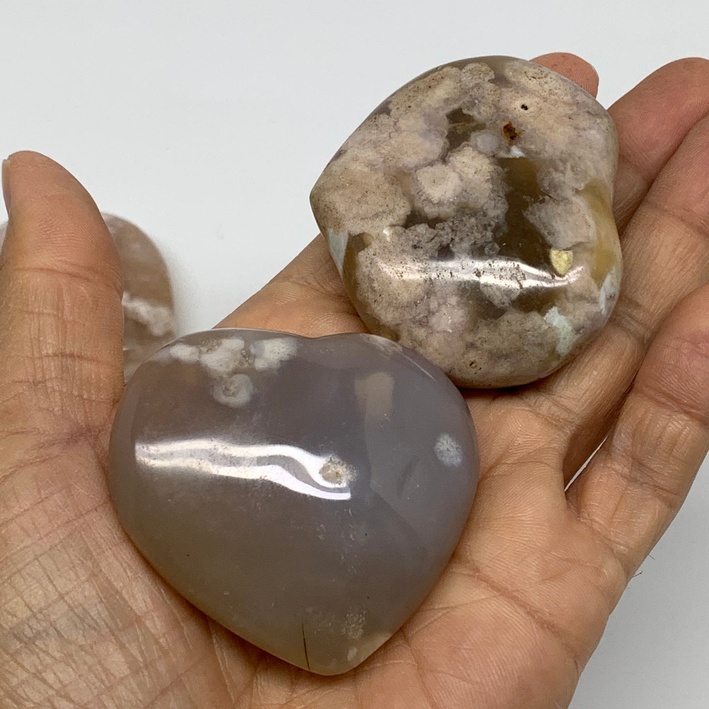 2.13 lbs, 1.6"-2.1",13pcs, Cherry Blossom Flower Agate Heart Crystal, B37183