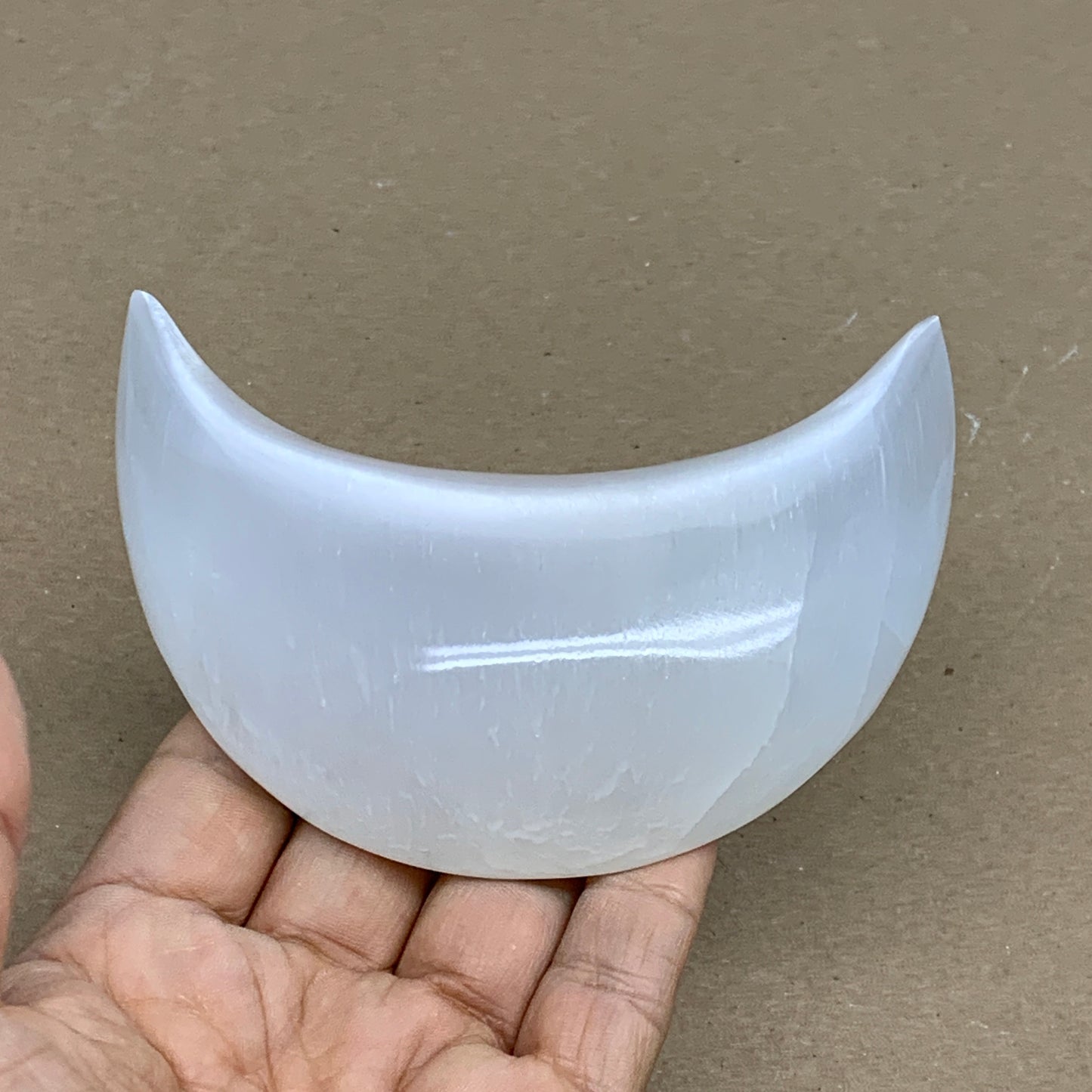 212g, 4.3"x2.1"x1", Selenite Crescent Moon Crystal (Satin Spar), B36280