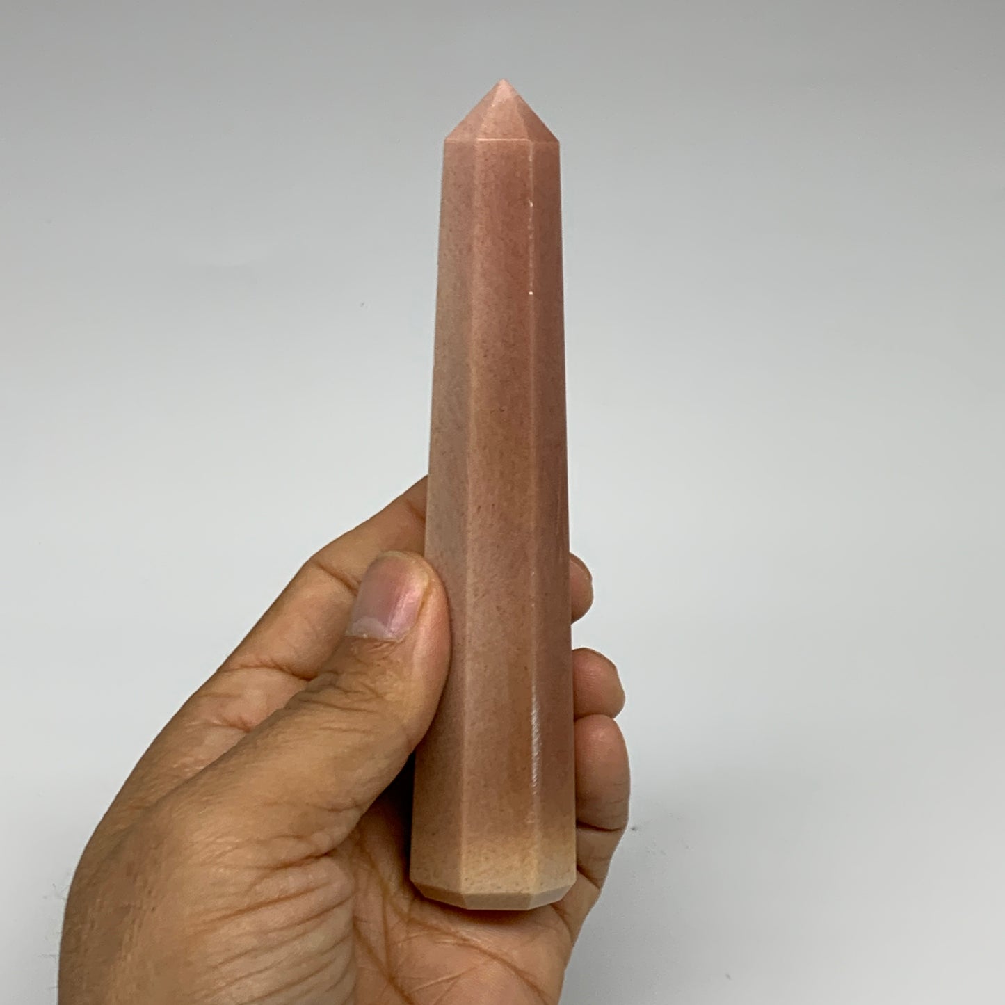 137.1g, 5.1"x1"x1" Red Aventurine Tower Obelisk Point Crystal @India,B31558