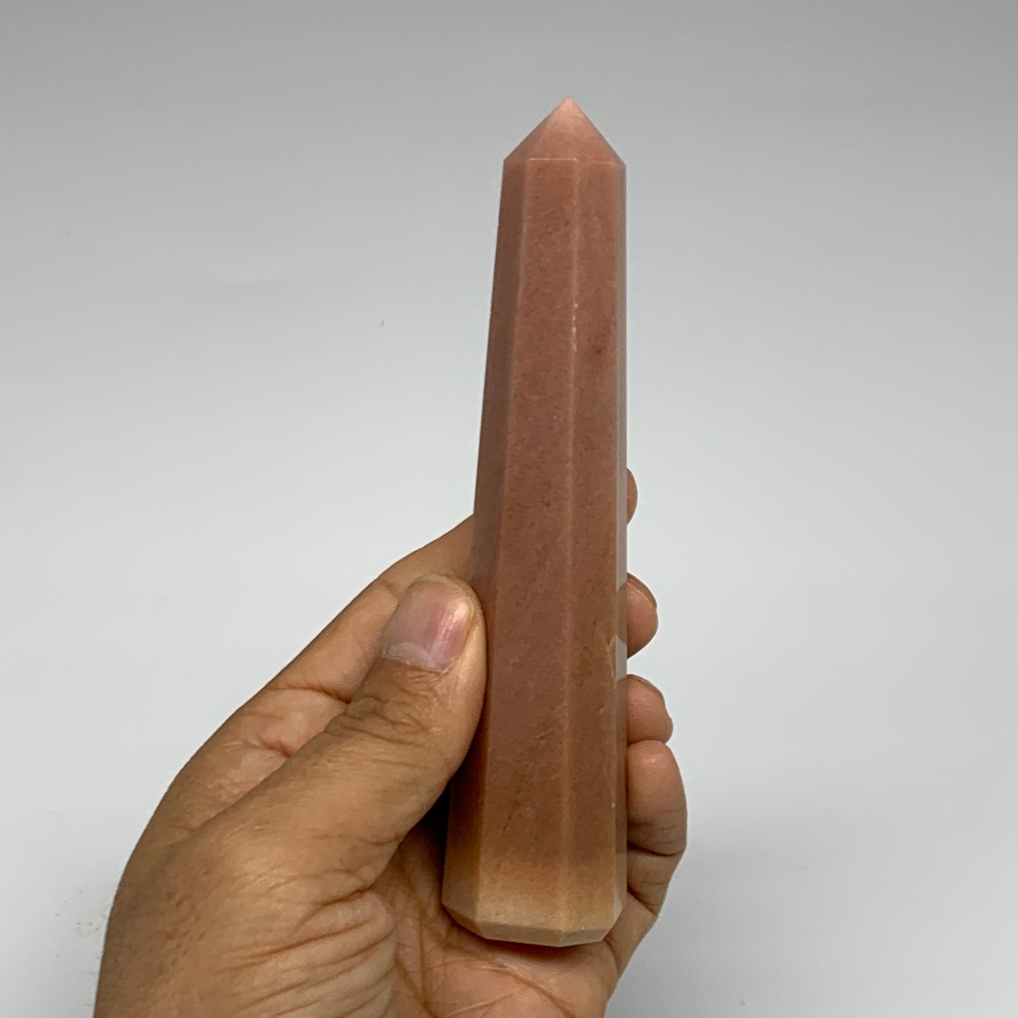 137.1g, 5.1"x1"x1" Red Aventurine Tower Obelisk Point Crystal @India,B31558