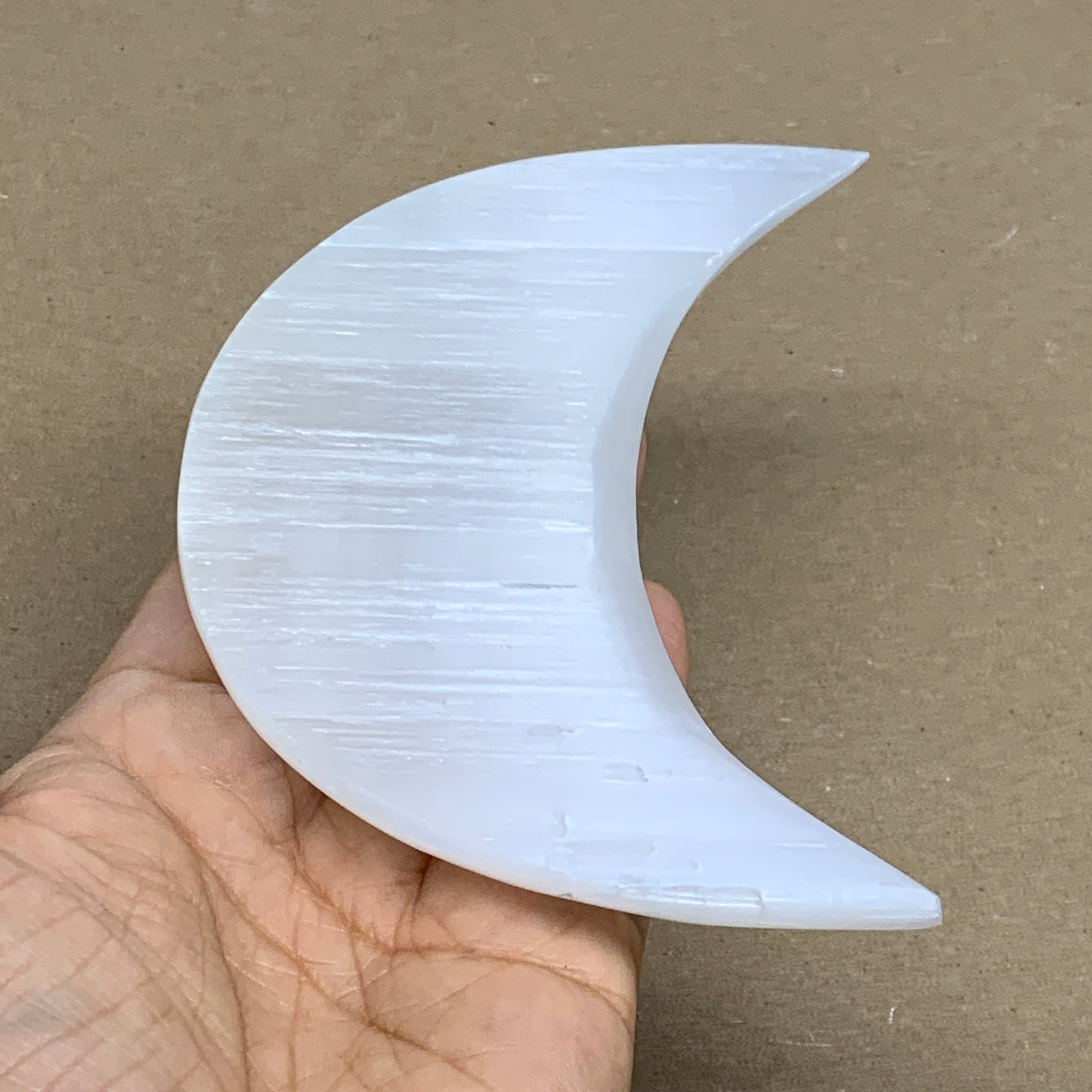 212g, 4.3"x2.1"x1", Selenite Crescent Moon Crystal (Satin Spar), B36280