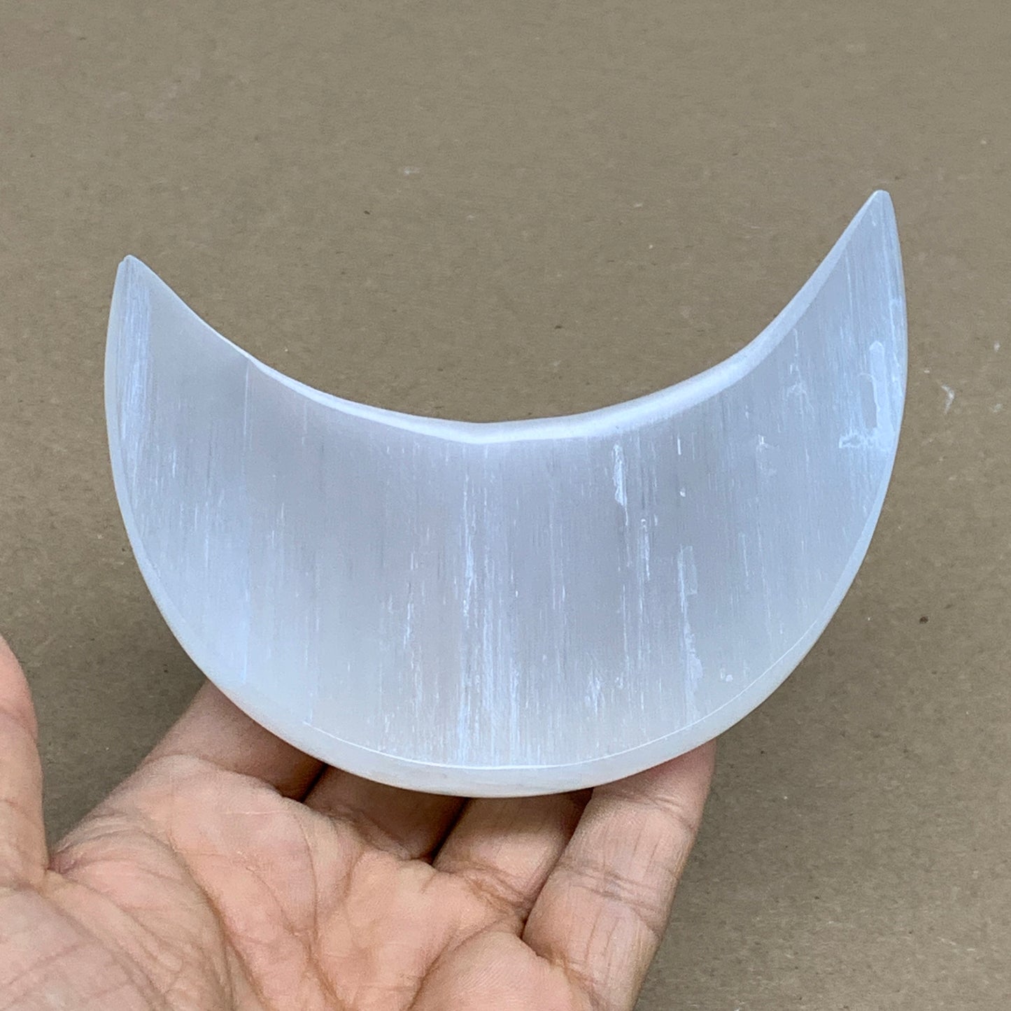 212g, 4.3"x2.1"x1", Selenite Crescent Moon Crystal (Satin Spar), B36280