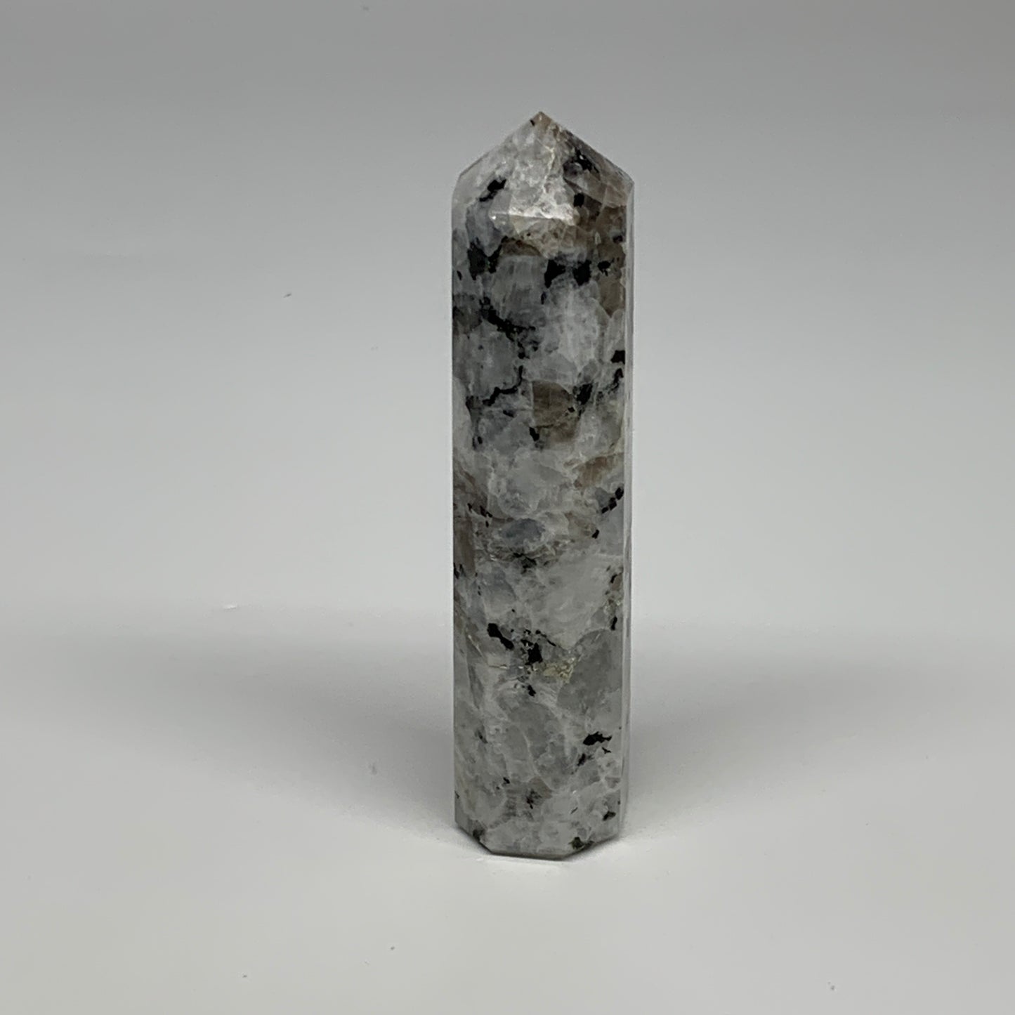 119.7g, 4.1"x0.9", Rainbow Moonstone Tower Obelisk Point Crystal @India, B29236