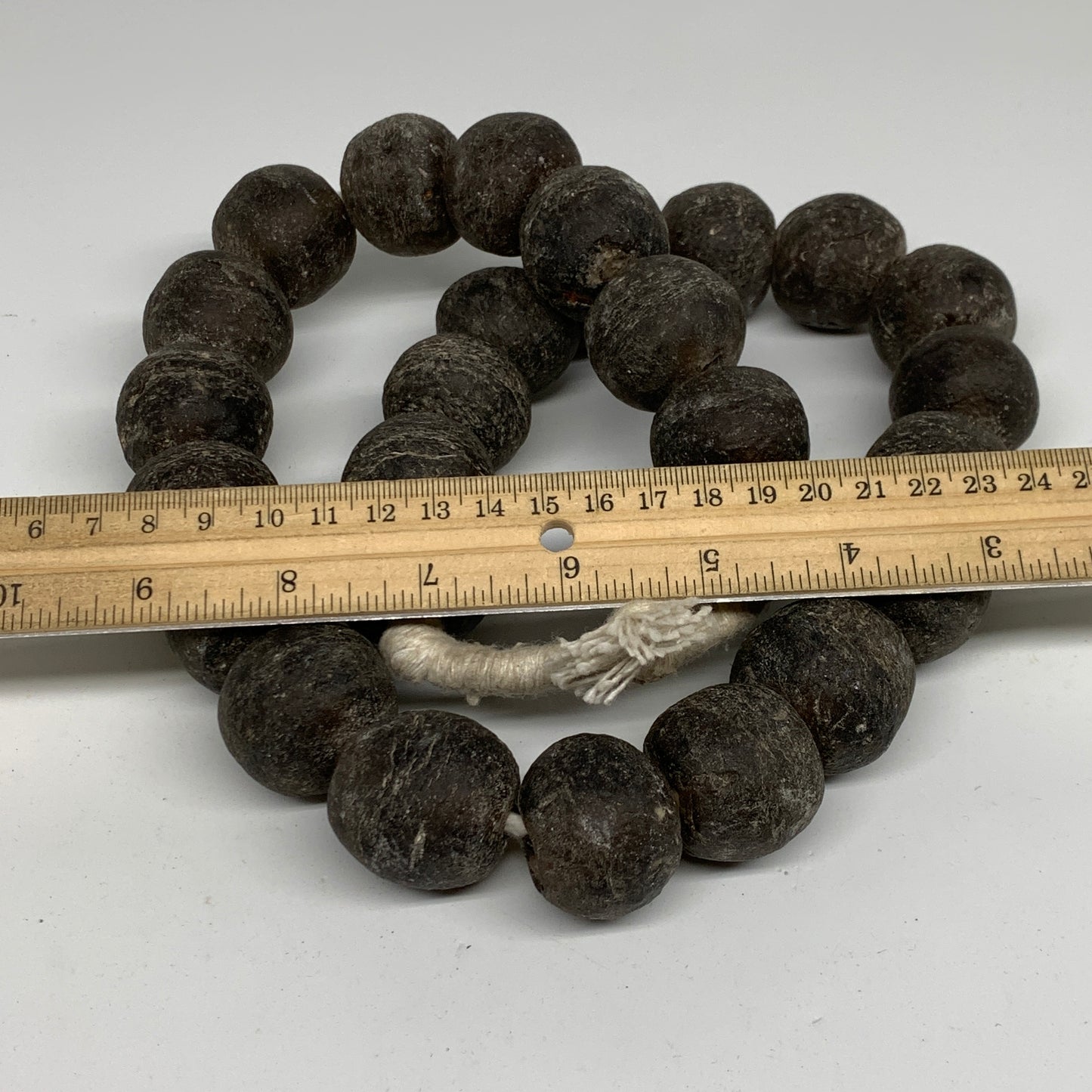 2.12 lbs, 25mm-30mm, 1 Strand, 26 beads, Green/gray Sea Glass Beads, B35681