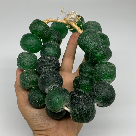 2.21 lbs, 21mm-33mm, 1 Strand, 24 beads, Green Sea Glass Beads, B35682
