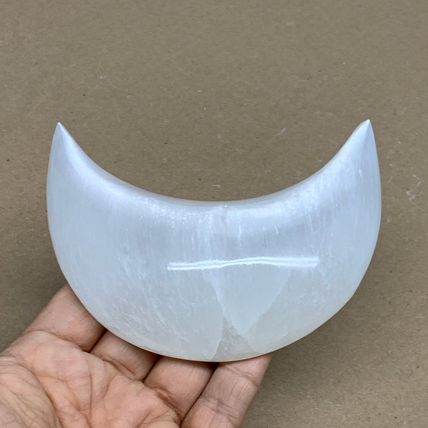 232g, 4.4"x2.2"x1", Selenite Crescent Moon Crystal (Satin Spar), B36281