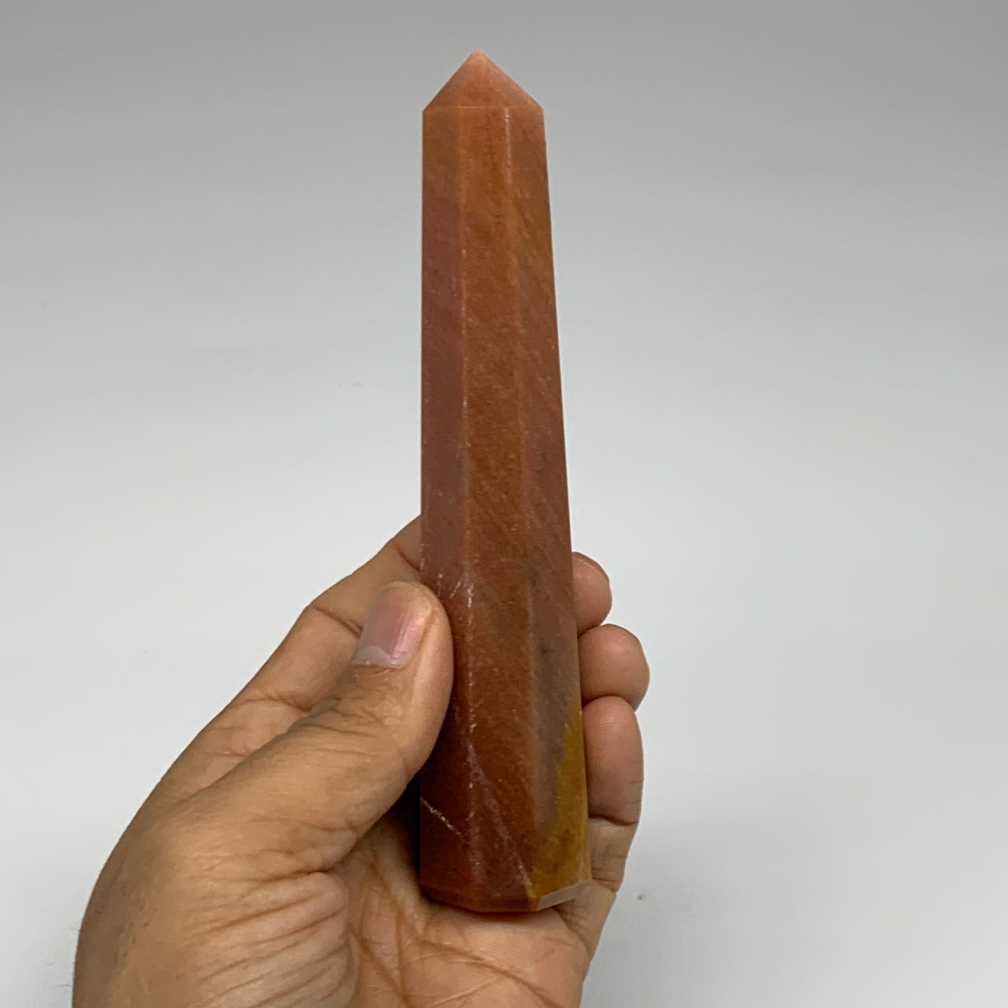155.1g, 5.3"x1"x1" Red Aventurine Tower Obelisk Point Crystal @India,B31559