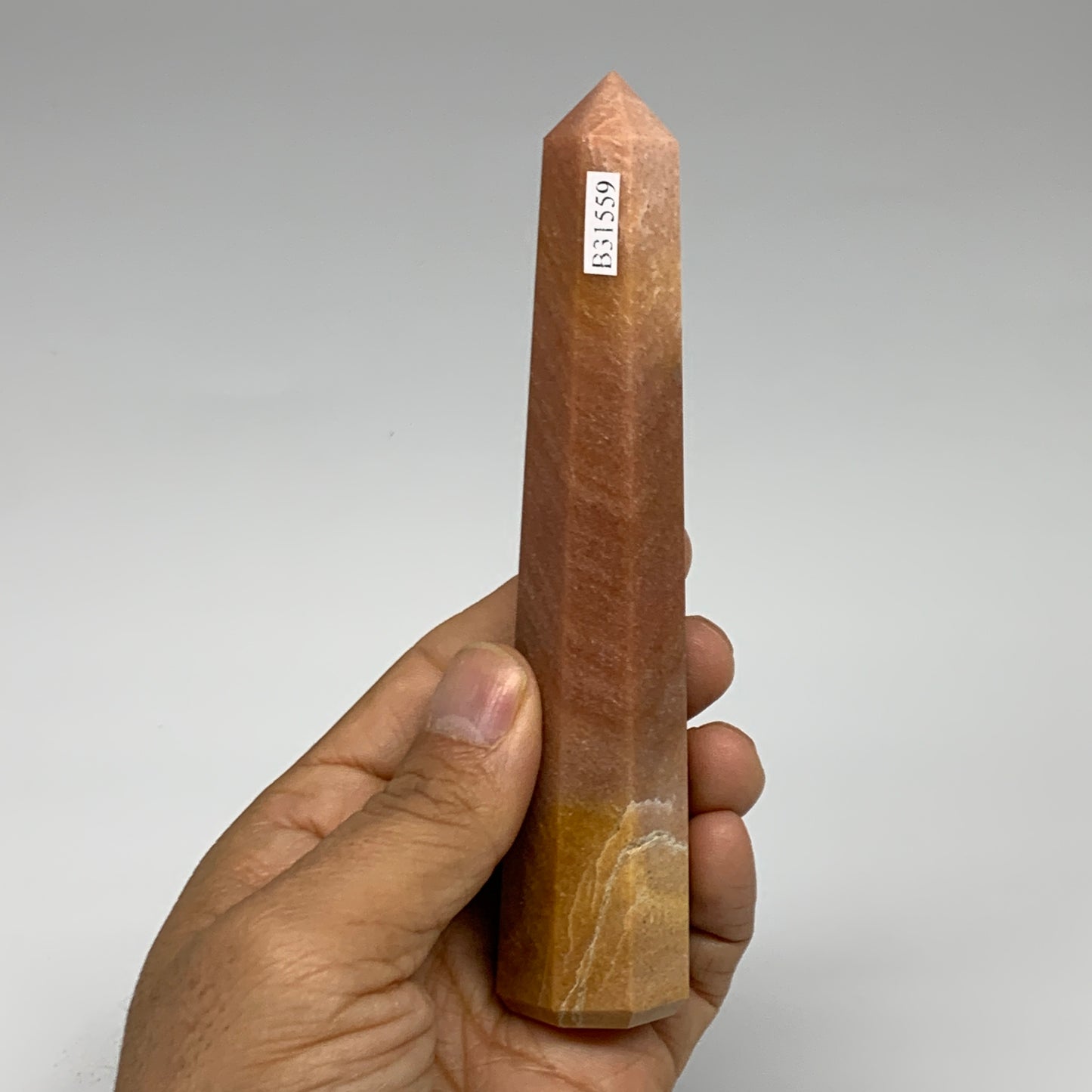 155.1g, 5.3"x1"x1" Red Aventurine Tower Obelisk Point Crystal @India,B31559