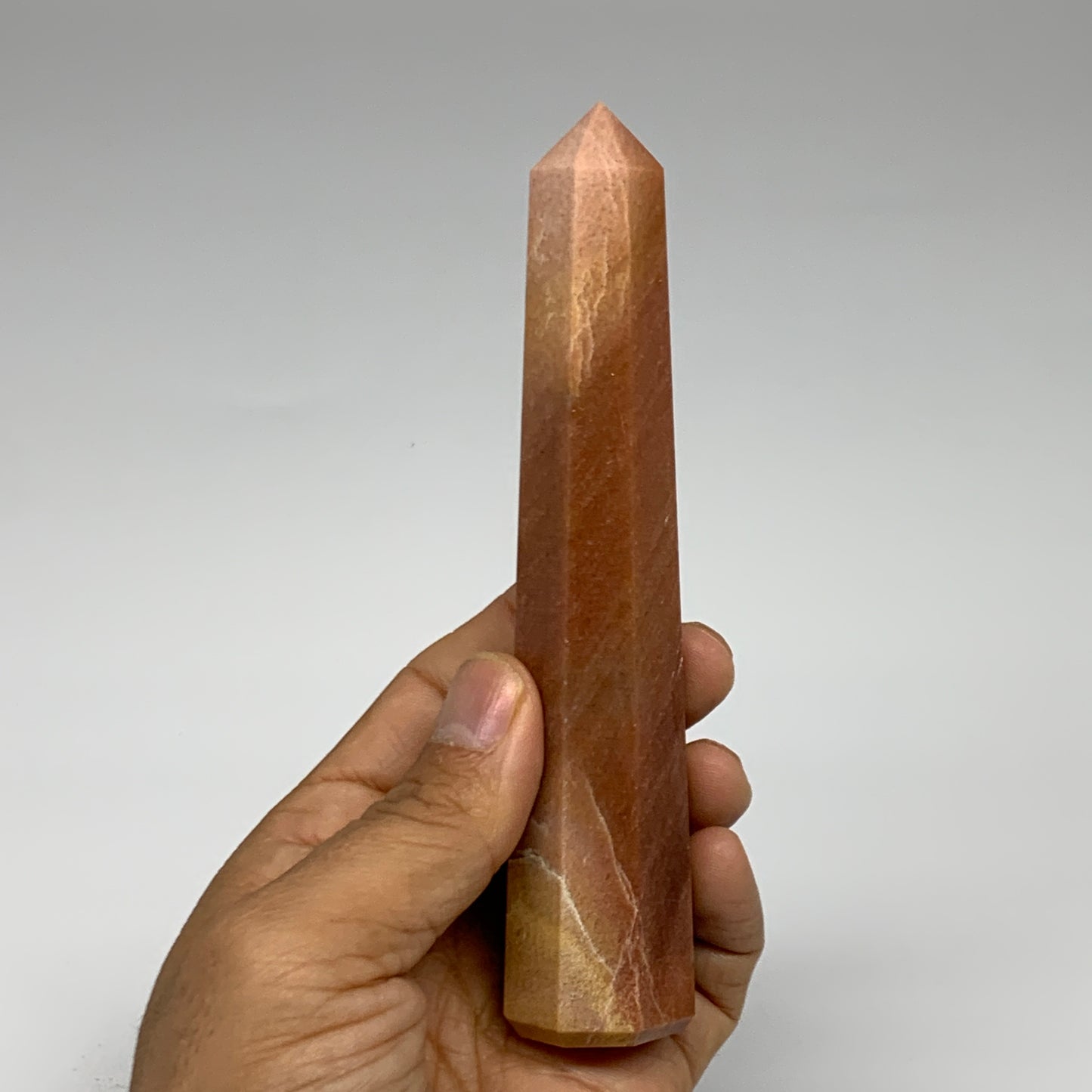 155.1g, 5.3"x1"x1" Red Aventurine Tower Obelisk Point Crystal @India,B31559