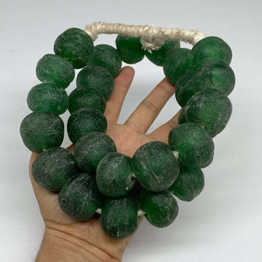 2.2 lbs, 22mm-31mm, 1 Strand, 26 beads, Green Sea Glass Beads, B35683