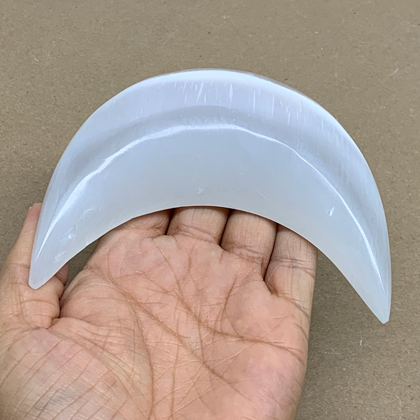 213g, 4.5"x2.1"x0.9", Selenite Crescent Moon Crystal (Satin Spar), B36283