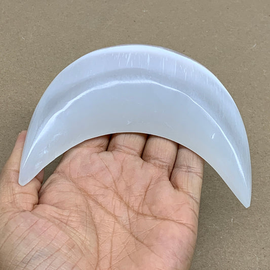 213g, 4.5"x2.1"x0.9", Selenite Crescent Moon Crystal (Satin Spar), B36283