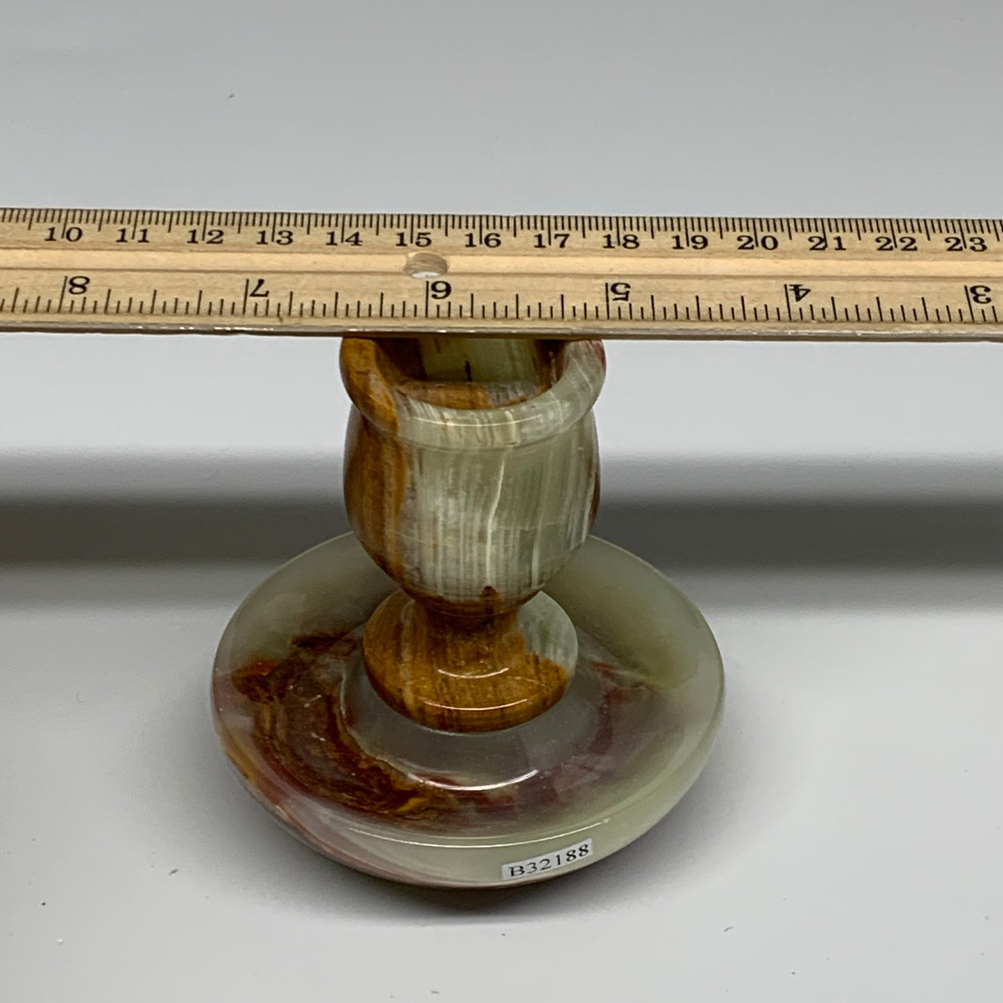 294g, 3.2"x1.4"x3", Natural Green Onyx Candle Holder Gemstone Hand Carved, B3218