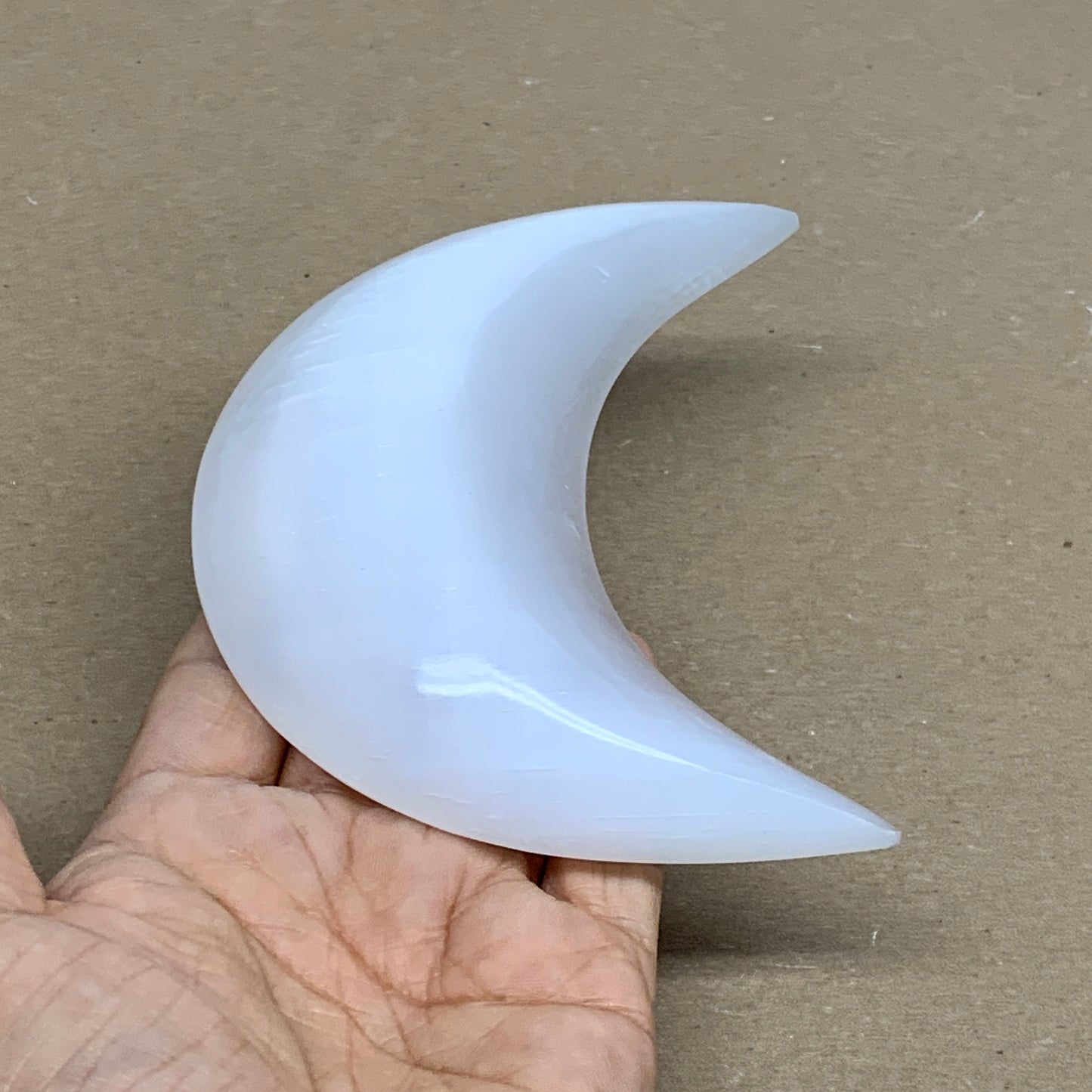 213g, 4.5"x2.1"x0.9", Selenite Crescent Moon Crystal (Satin Spar), B36283