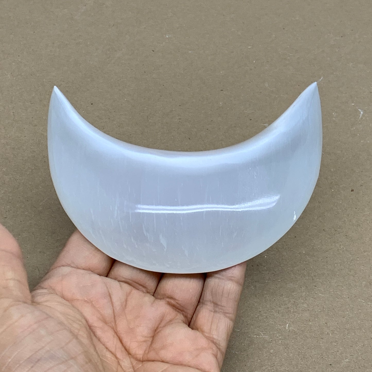213g, 4.5"x2.1"x0.9", Selenite Crescent Moon Crystal (Satin Spar), B36283
