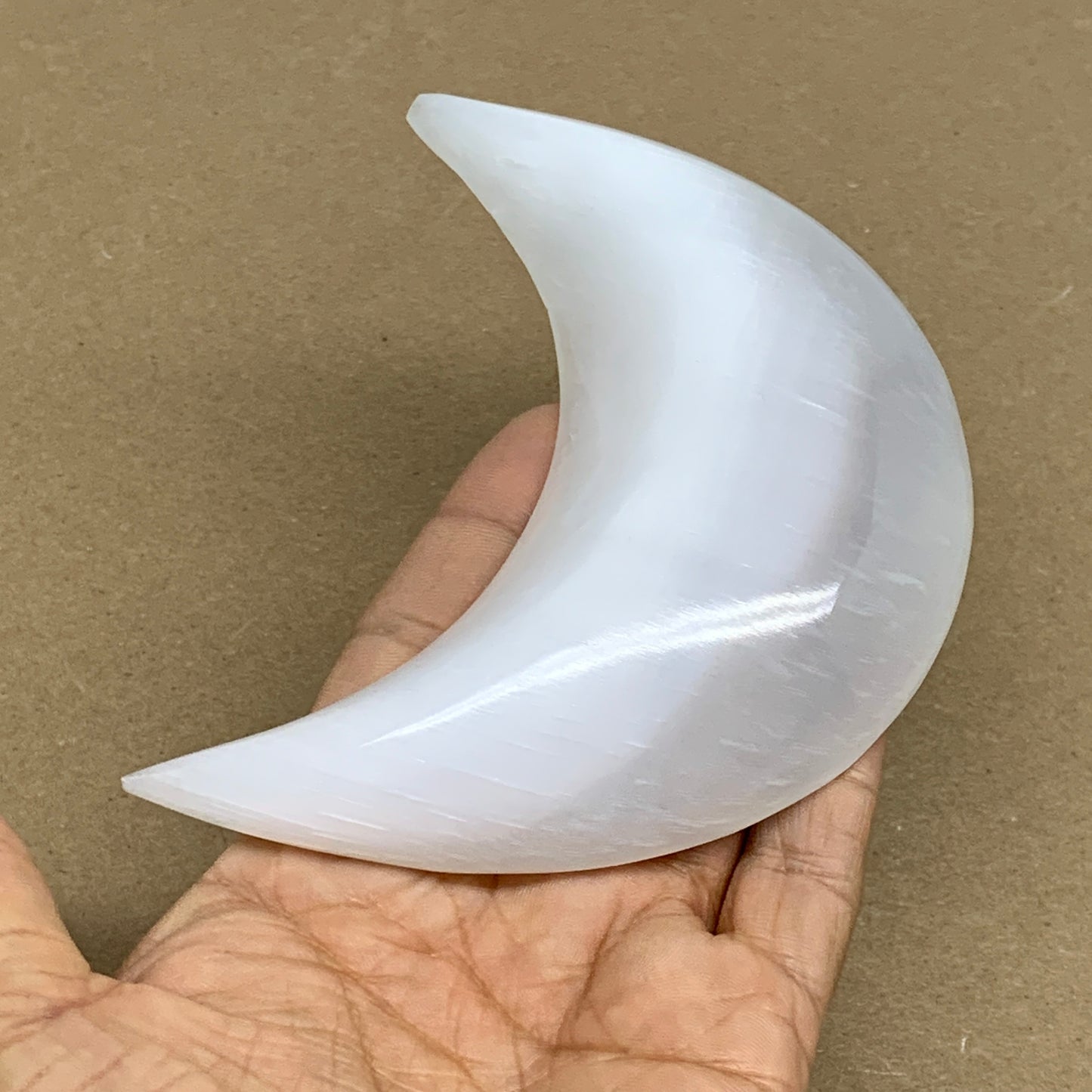 213g, 4.5"x2.1"x0.9", Selenite Crescent Moon Crystal (Satin Spar), B36283