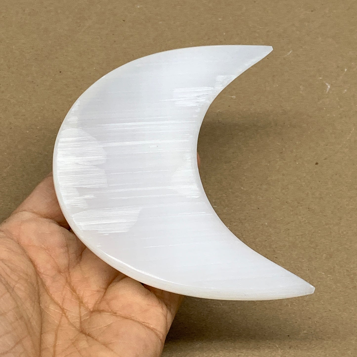 213g, 4.5"x2.1"x0.9", Selenite Crescent Moon Crystal (Satin Spar), B36283