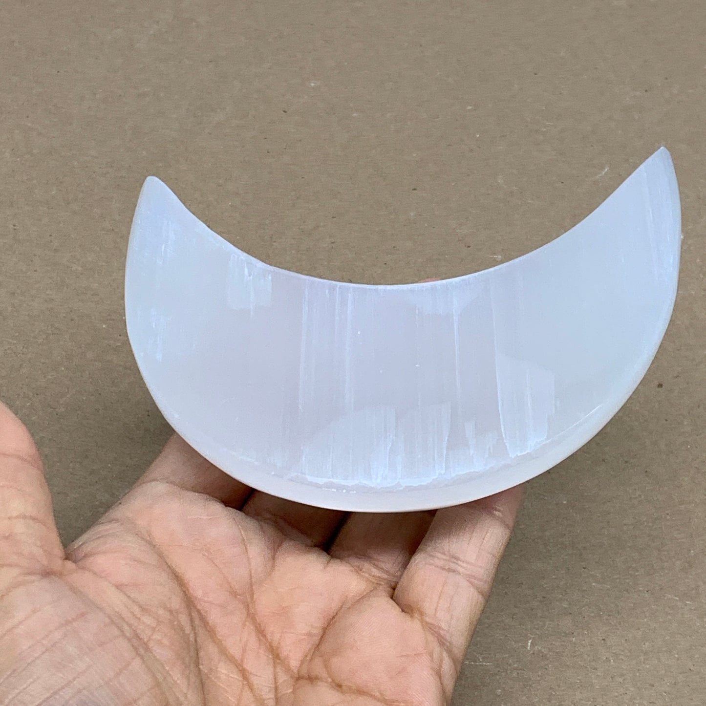 213g, 4.5"x2.1"x0.9", Selenite Crescent Moon Crystal (Satin Spar), B36283